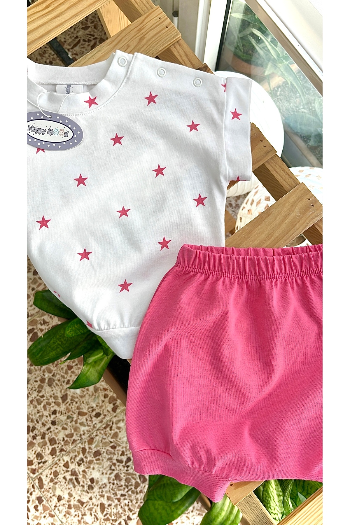 happy moon Bebek Giyim Kız Bebek Yazlık Ikili Takım Rahat Geniş Kalıp Üst Tshirt Şort %100 Pamuk fotoğrafı 2 (önizleme)