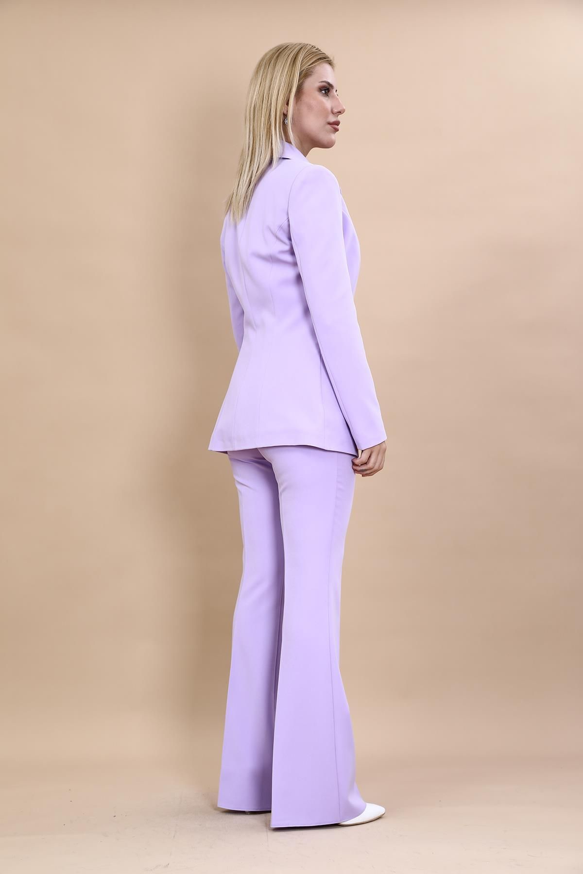 ÖNDER ÖZSOY-Classic Collar Jacket and Spanish Trousers Set - Violet 4