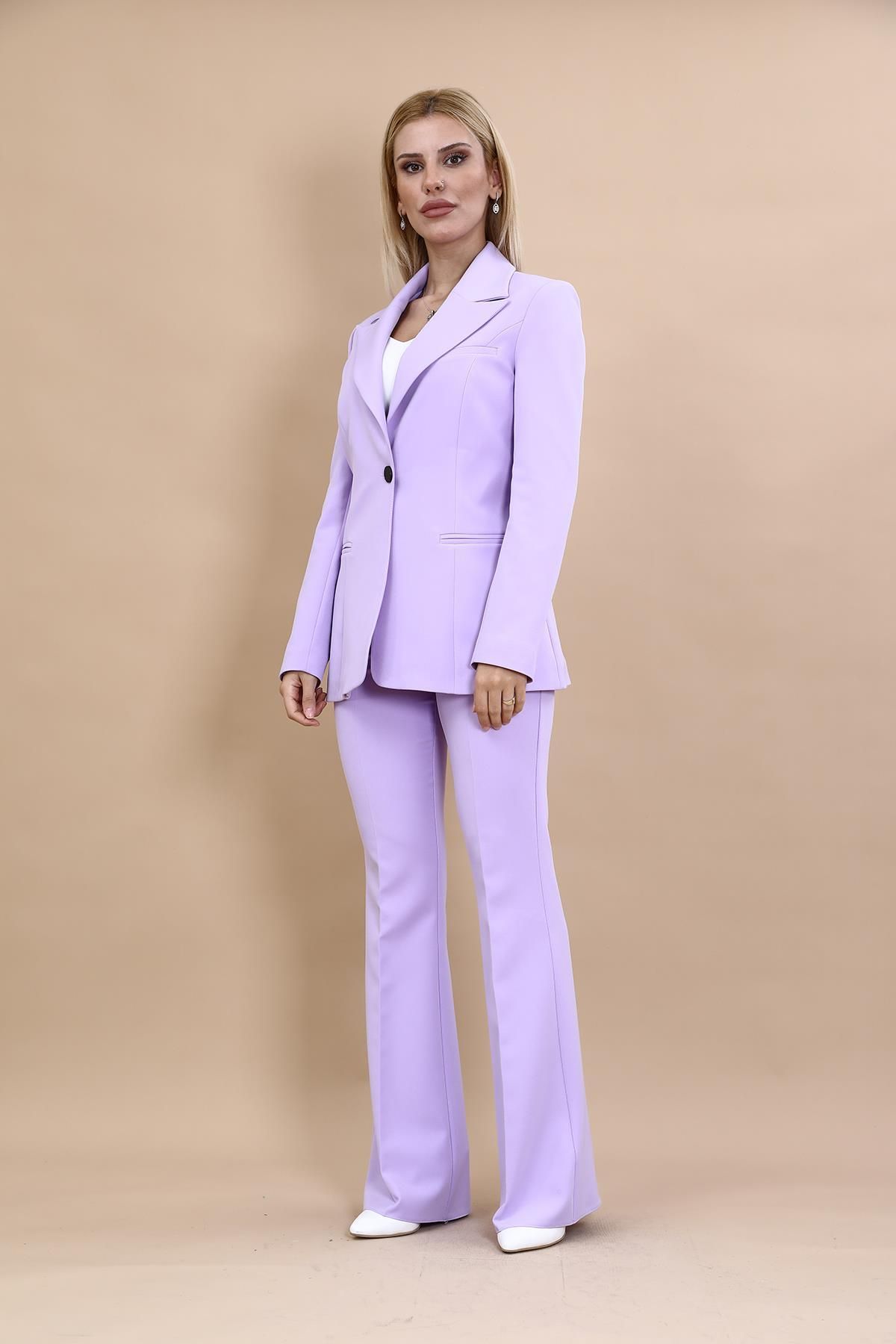 ÖNDER ÖZSOY-Classic Collar Jacket and Spanish Trousers Set - Violet 5