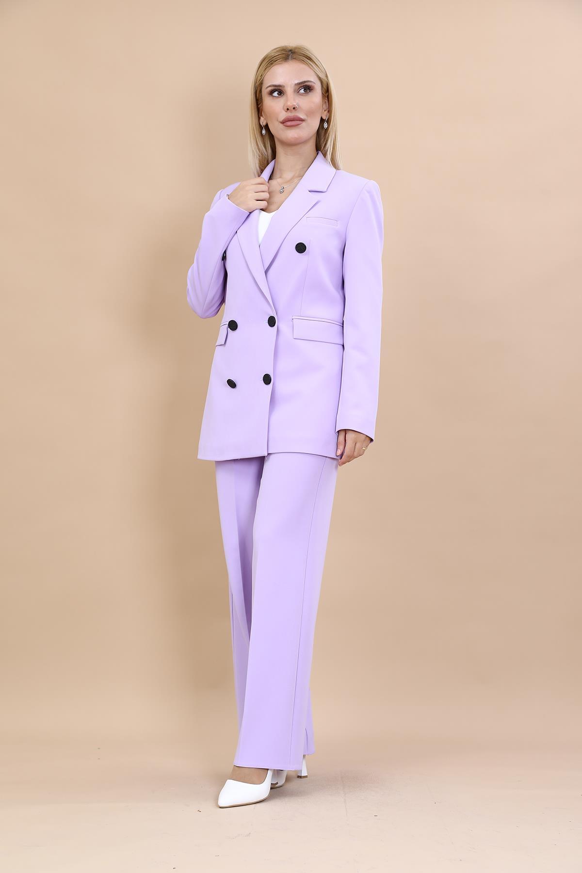 Men's Collar Dry Collar Blazer Jacket & Wide Leg Pants-Violet