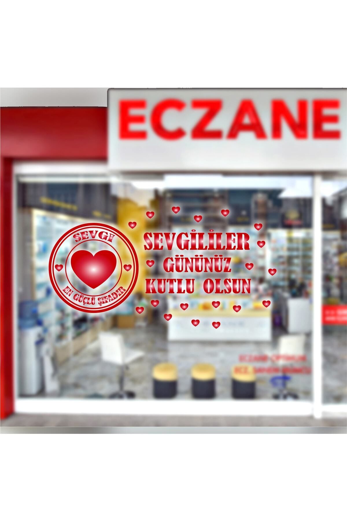 MLH STORE 14 Şubat Sevgililer Günü Vitrin , Cam , Kapı Sticker Süsü ( Eczane Için )