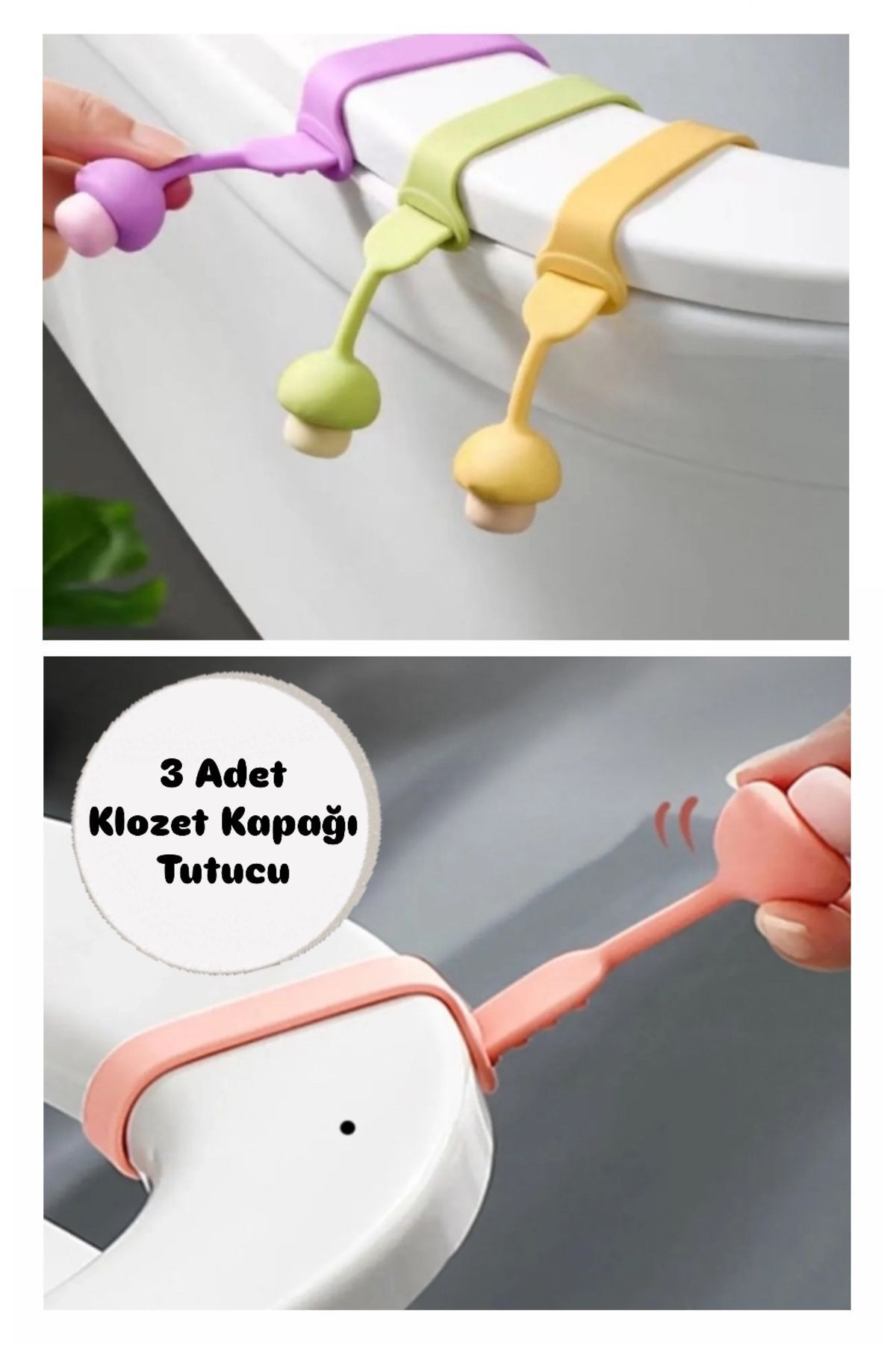 CNGZSHOP-Practical Silicone Hygienic Toilet Seat Lifting Apparatus - 3 Pieces of Mushroom Designed Toilet Seat Holder 3