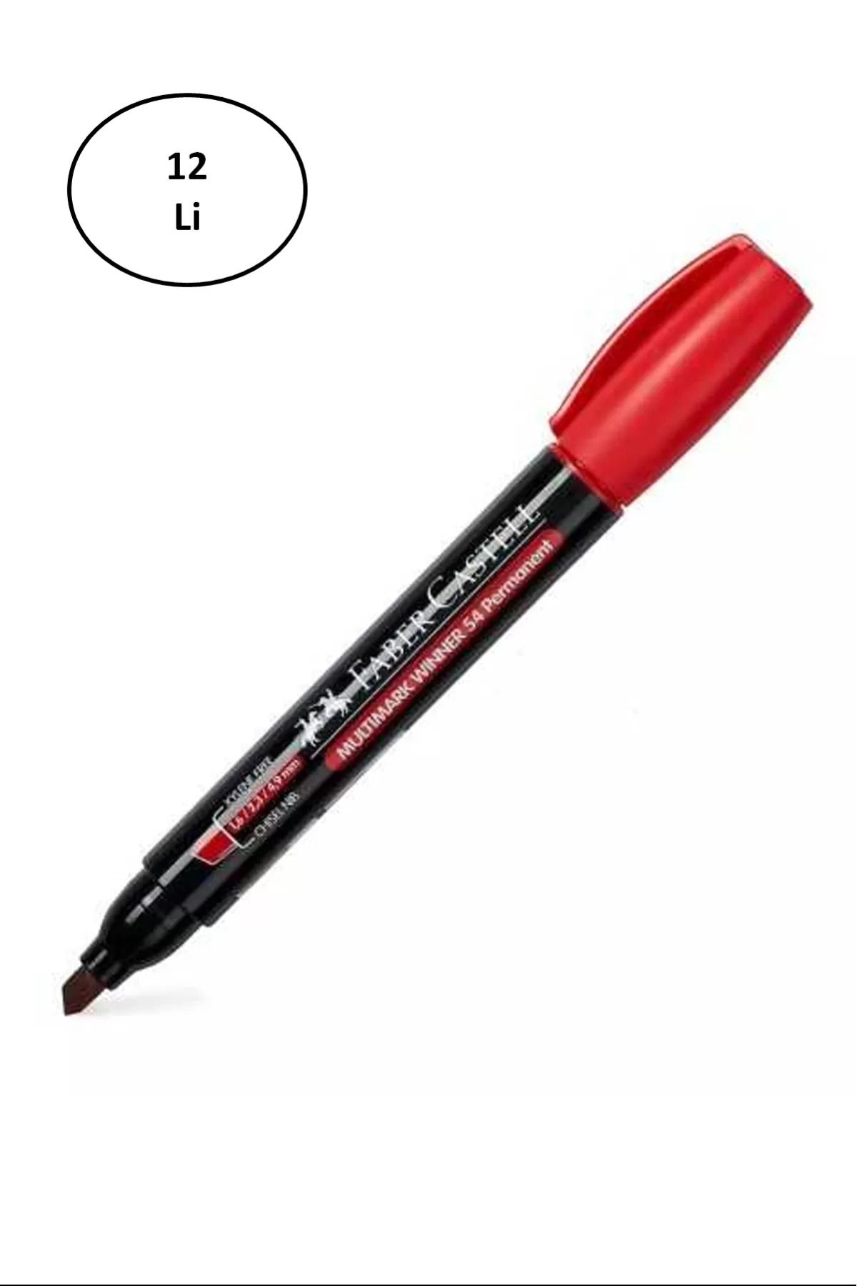 Heez Faber Castell Permanent Markör 54 Kesik Uç Kırmızı Kalem 12'li