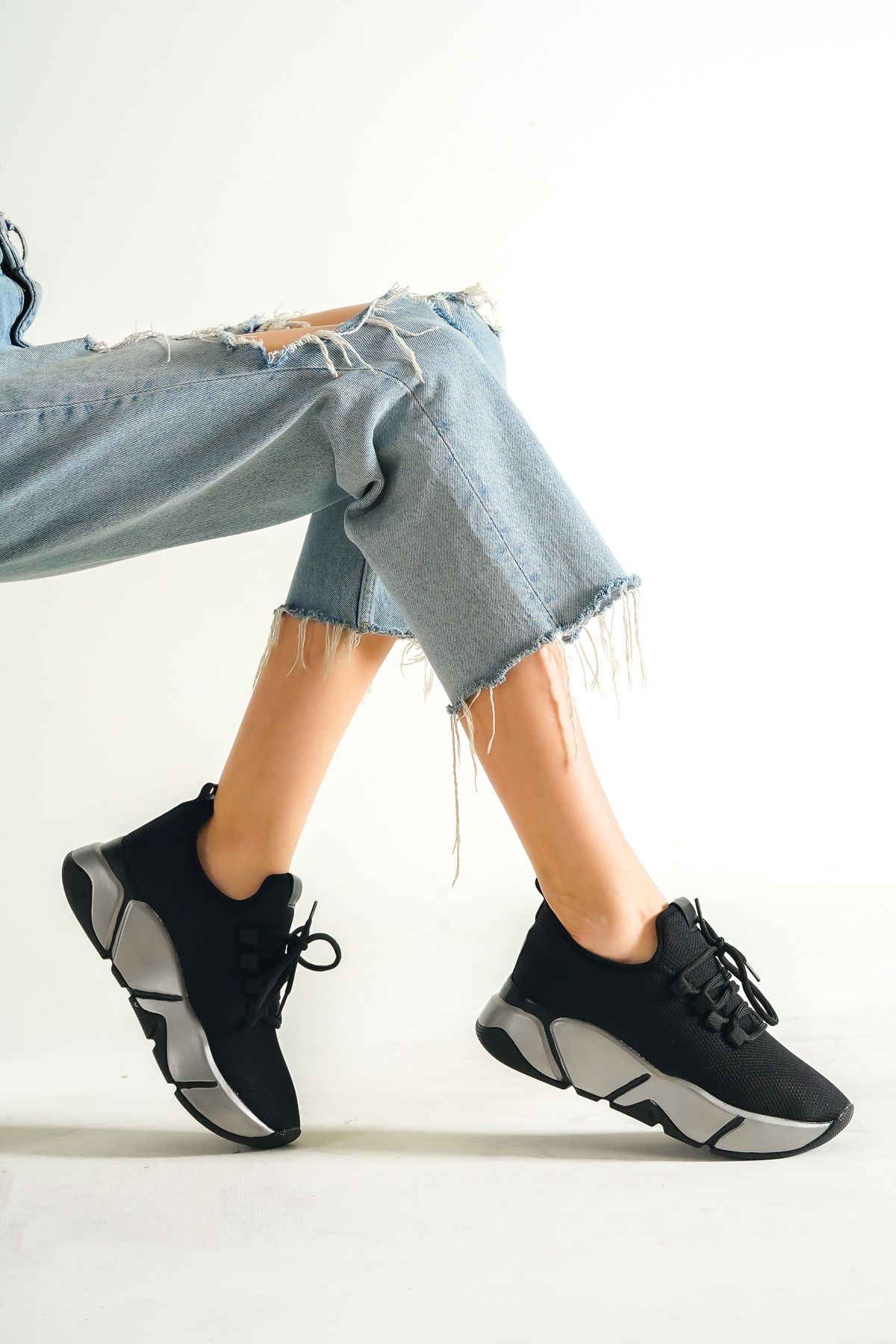 اسنیکر مشکی زنانه کفش ورزشی اورجینال Capone Outfitters