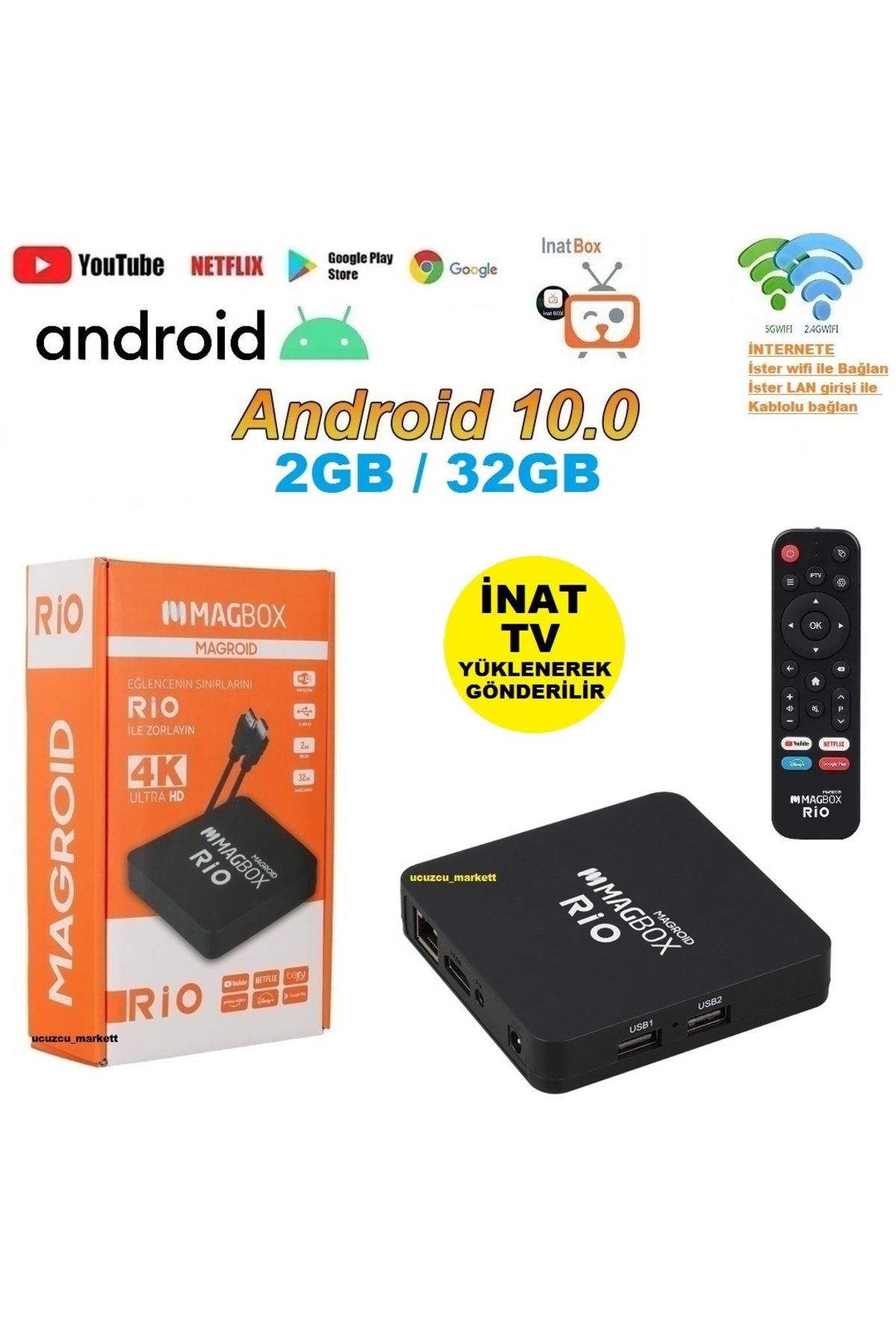 Kalite ANDROİD TV BOX  2G RAM / 32GB ROM ANDROİD 10 (İNAT TV YÜKLENEREK GÖNDERİLİR)