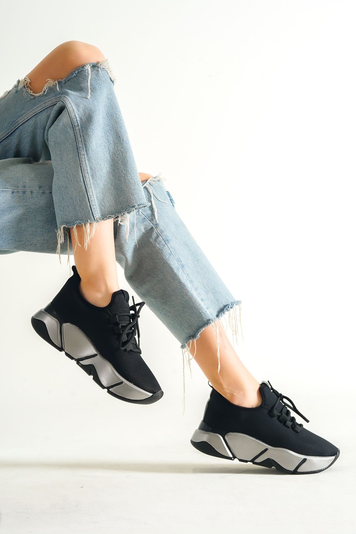 اسنیکر مشکی زنانه کفش ورزشی اورجینال Capone Outfitters
