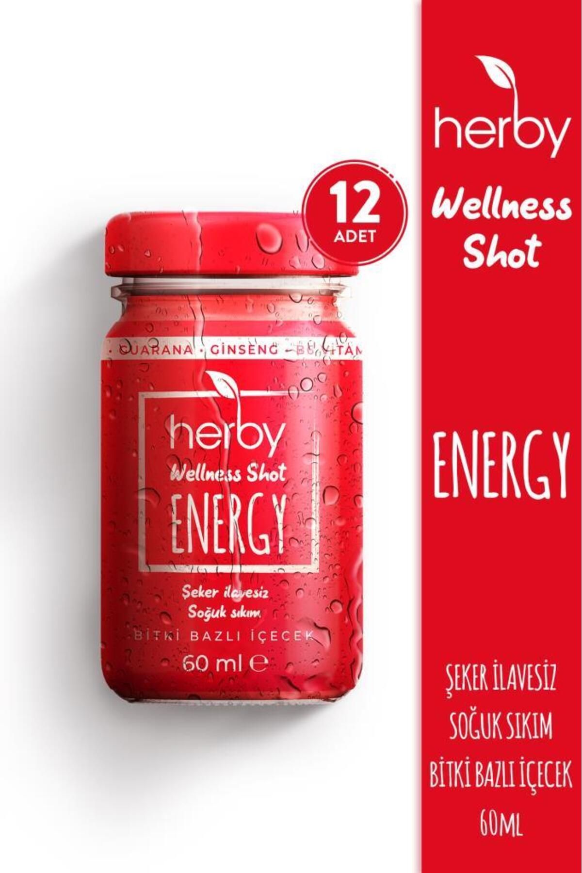 Herby Energy Ginseng Shot 12'li Paket Enerji Desteği Bitki Bazlı Içecek 60 ml