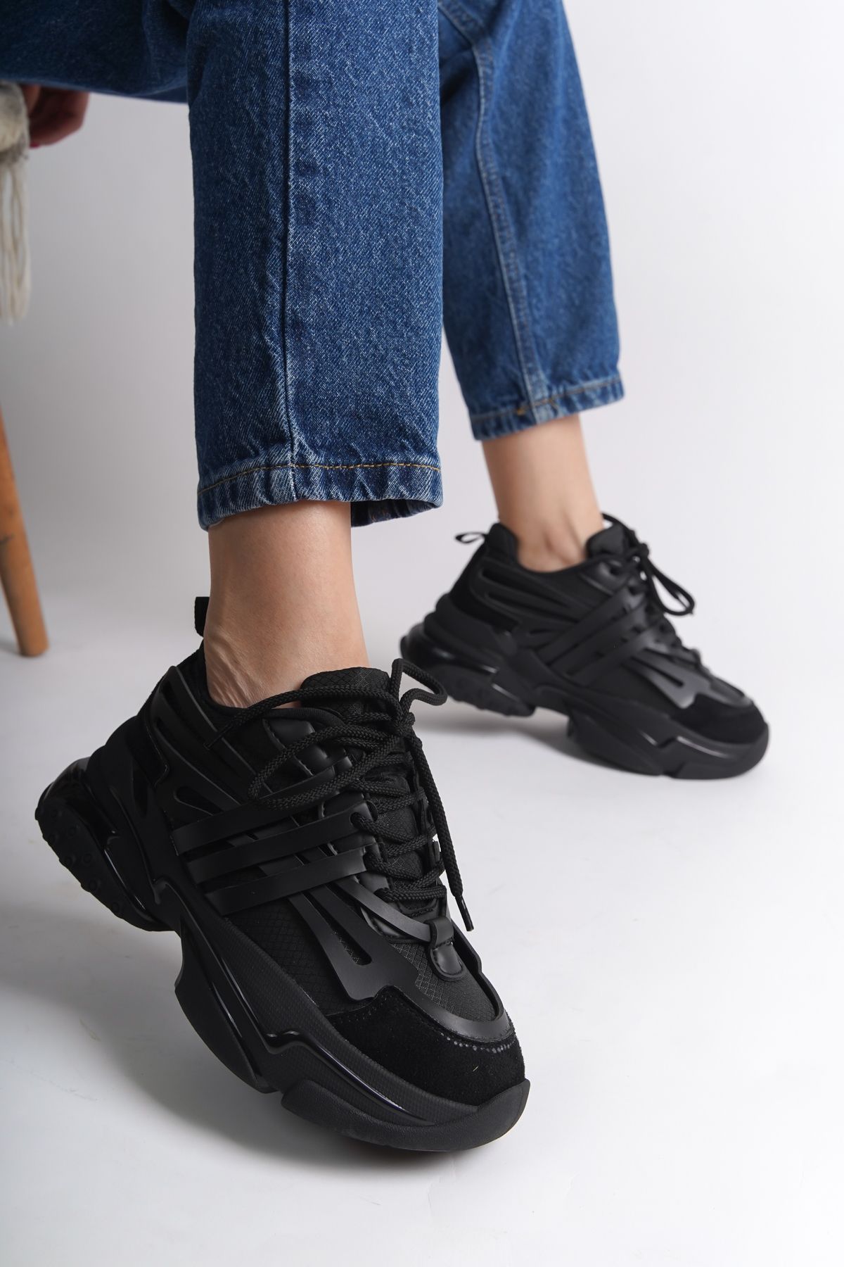 اسنیکر مشکی زنانه کفش ورزشی اورجینال Capone Outfitters