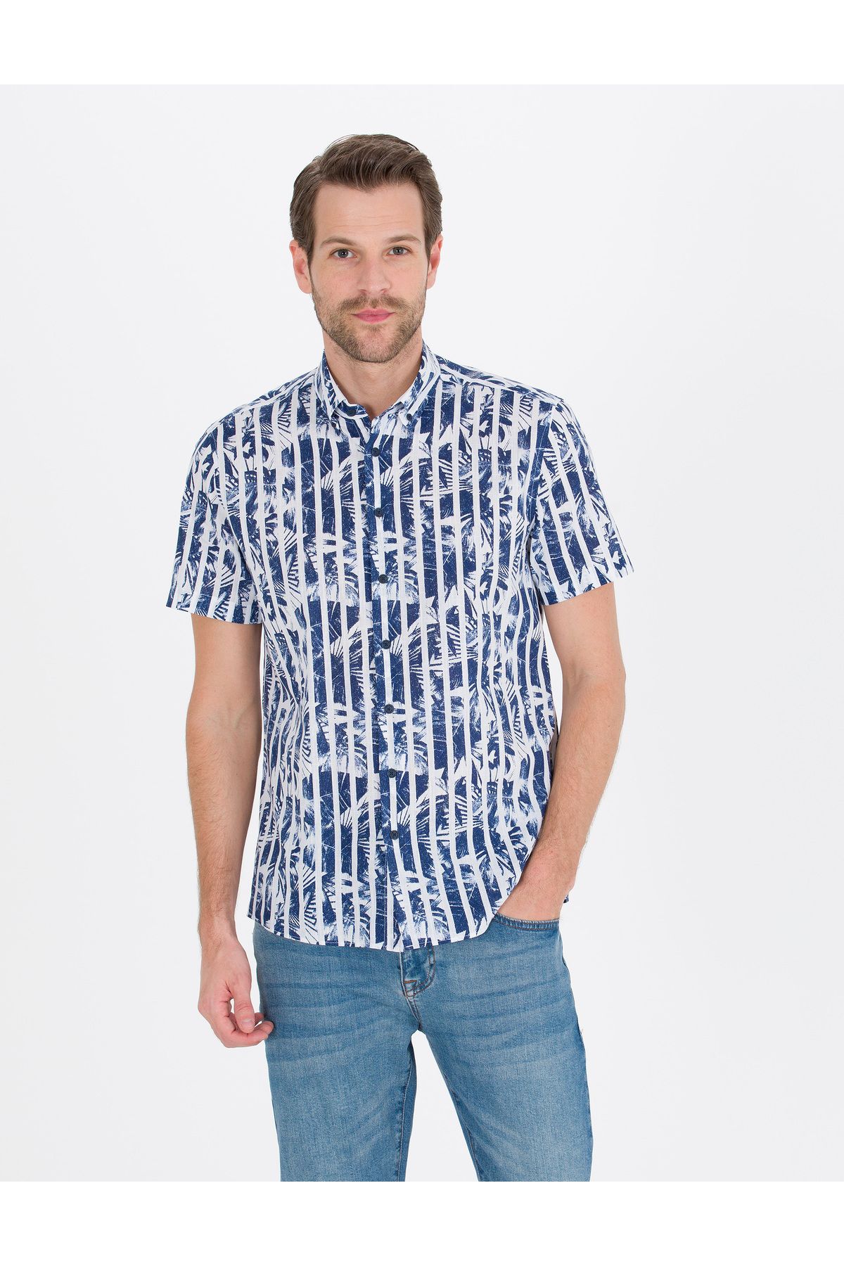 پیراهن آستین کوتاه آبی معمولی 50266101-vr033 Pierre Cardin