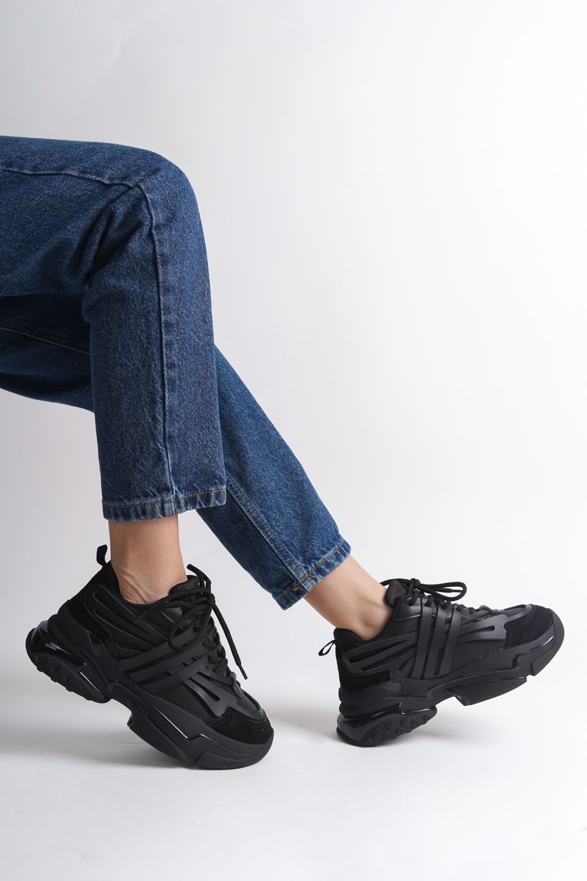 اسنیکر مشکی زنانه کفش ورزشی اورجینال Capone Outfitters