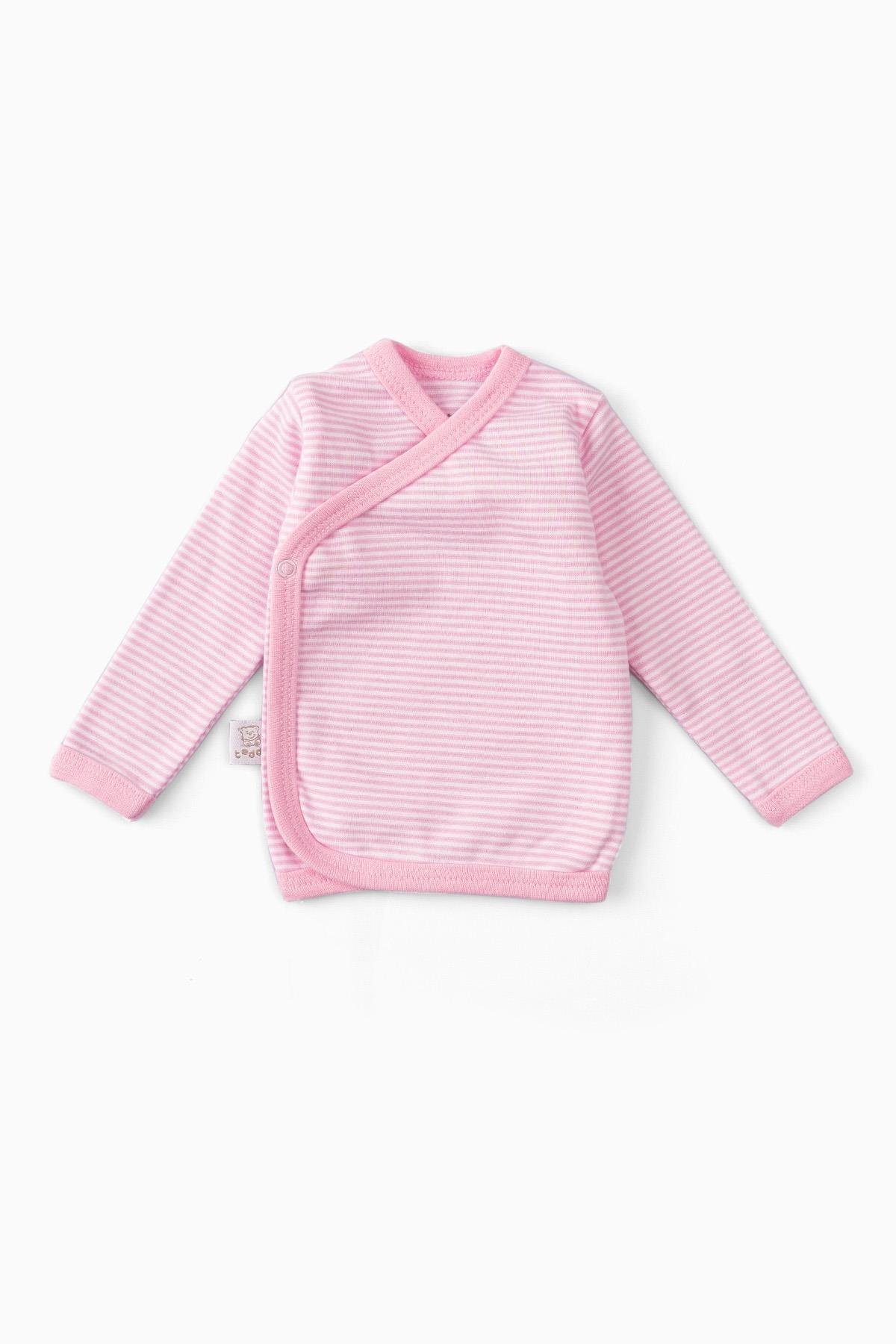 Uygun Bebe 2'li %100 Pamuk Uzun Kollu Kruvaze Bebek Çıtçıtlı Body Zıbın Pembe fotoğrafı 4 (önizleme)