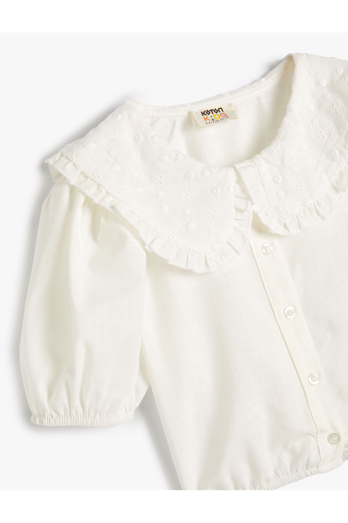 Koton-Cotton Oversize Crop Shirt - Wide Baby Collar and Balloon Sleeve 3