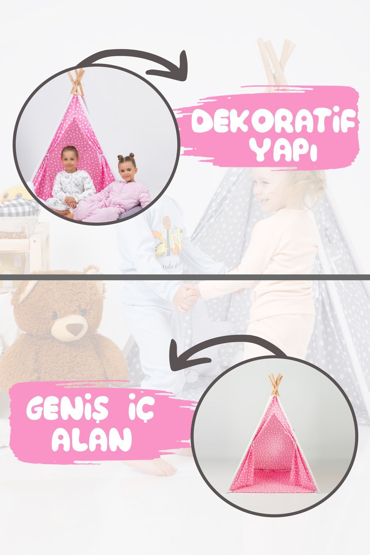 IRK Markacity m Desenli Kızılderili Çocuk Oyun Alanı Organik Pamuklu Kumaş Çocuk Oyun Çadırı fotoğrafı 3 (önizleme)