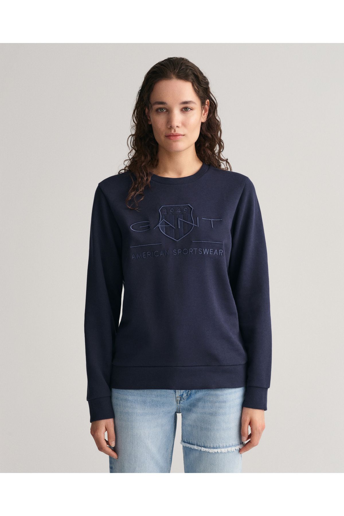 Gant Kadın Lacivert Regular Fit Bisiklet Yaka Logolu Sweatshirt