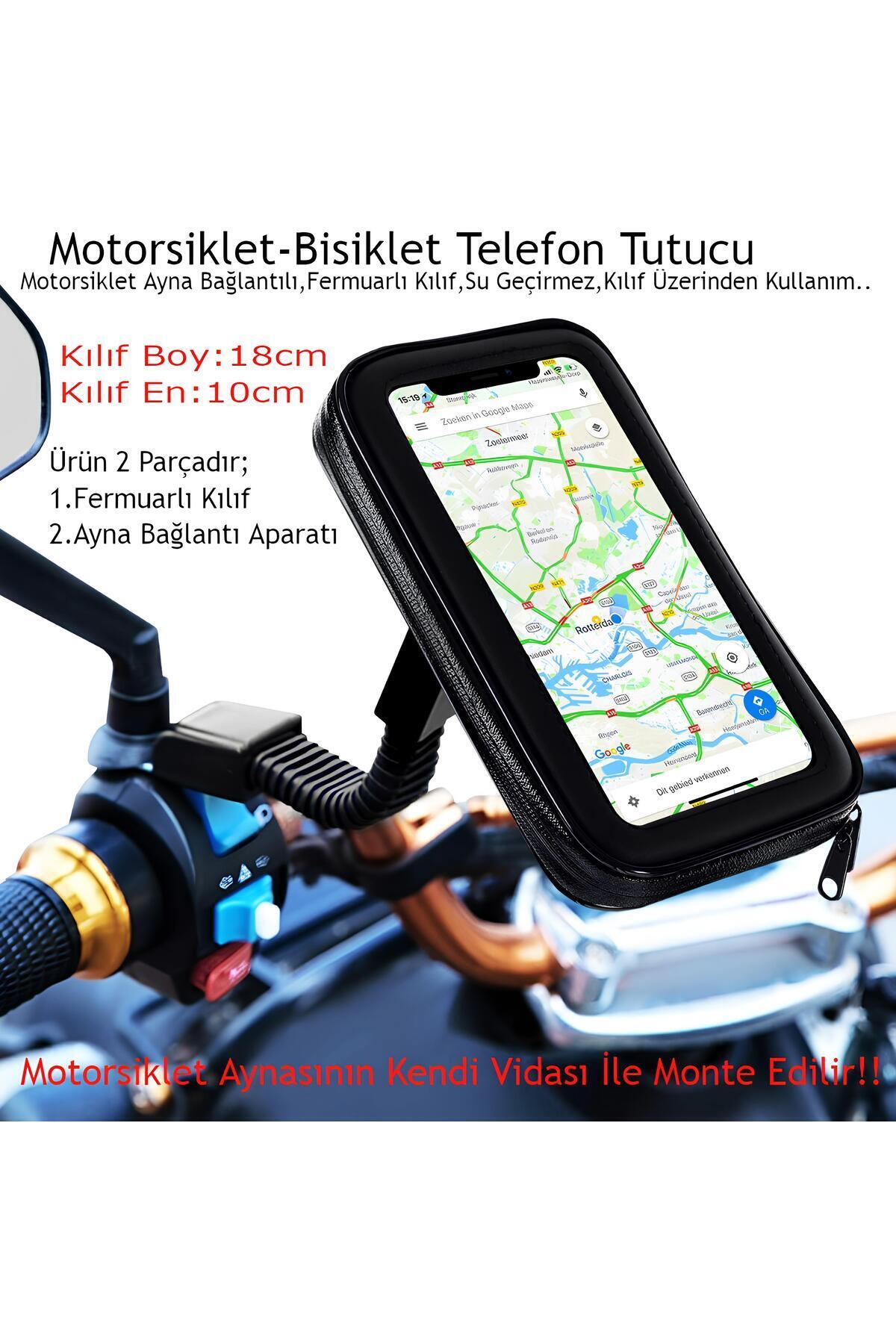 BM Makina Motosiklet Bisiklet Telefon Tutucu Ayna Bağlantılı Su Geçirmez Kılıf Motor Tutacağı