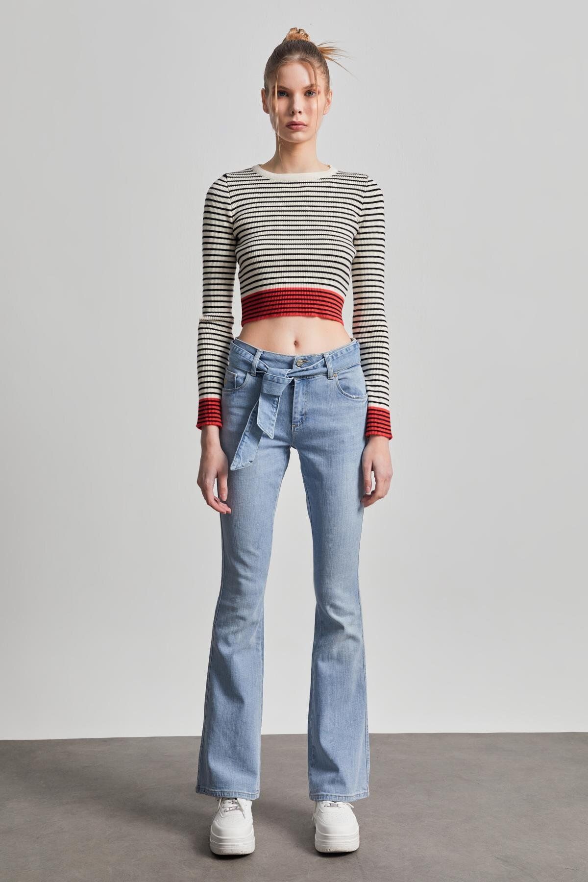 jean évasé à taille haute pour femmes bleu glacier