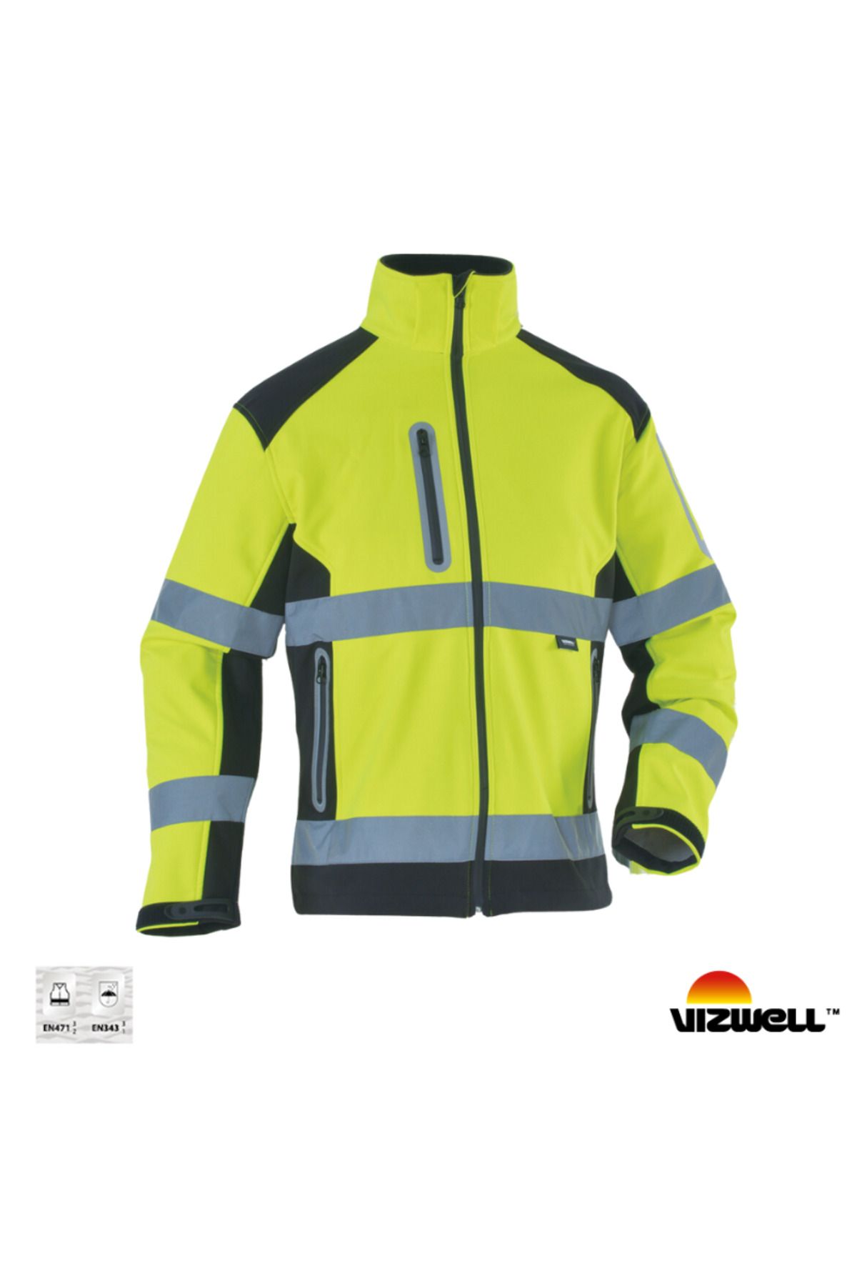 Vizwell Softshell Reflektörlü İki Renkli Mont / Sarı-Siyah