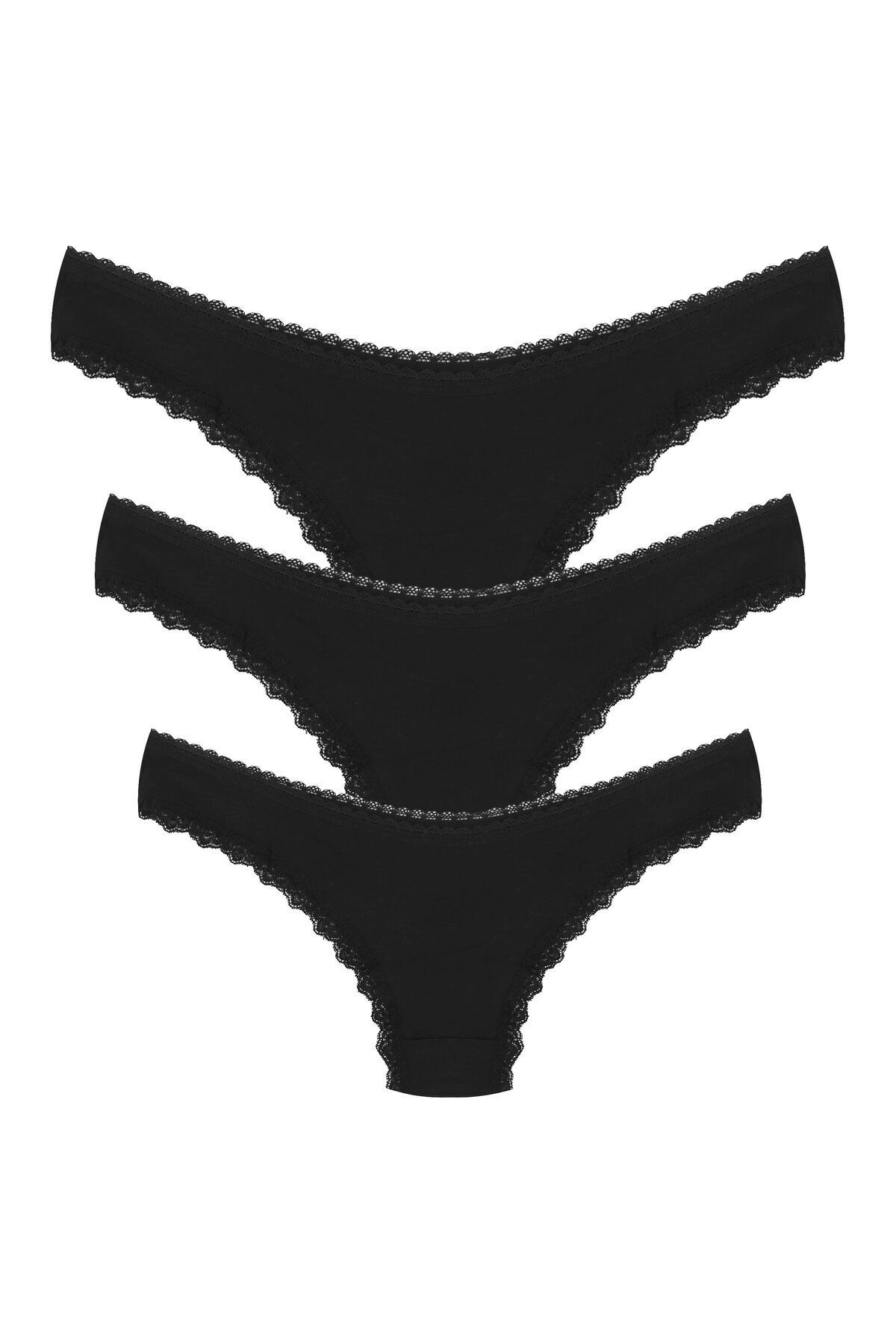 Akbeniz-Black Cotton 3-Piece Thong Panties Set - 40251 1