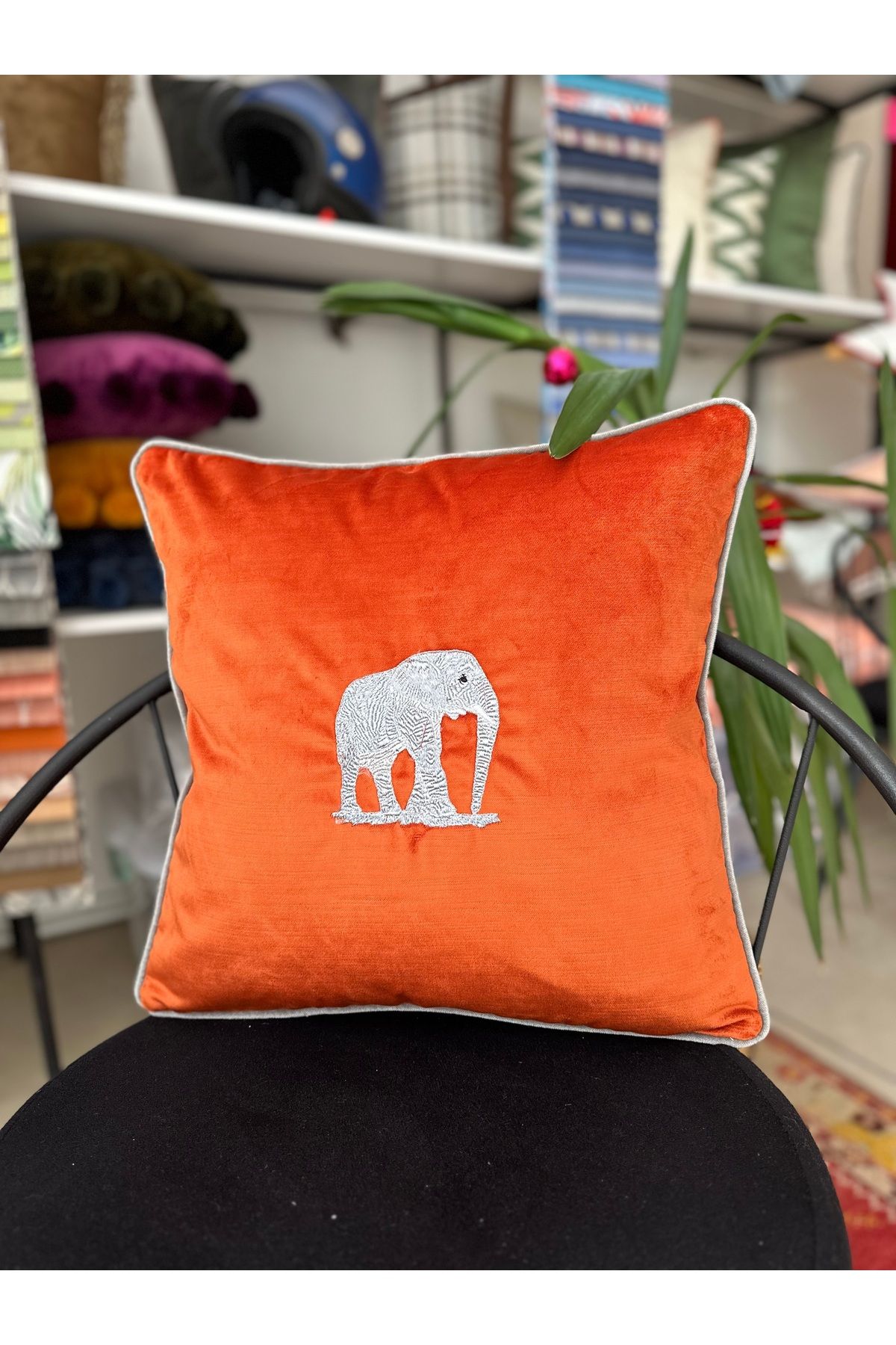 Ayşika home-Elephant Embroidered Throw Pillow Cover 5