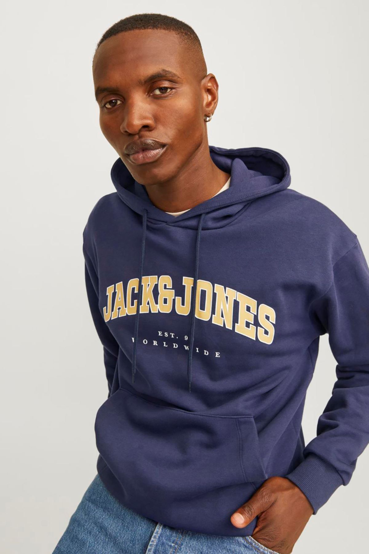 سویشرت مردانه آبی سرمه ای 12256521 Jjecaleb Varsıty Jack & Jones