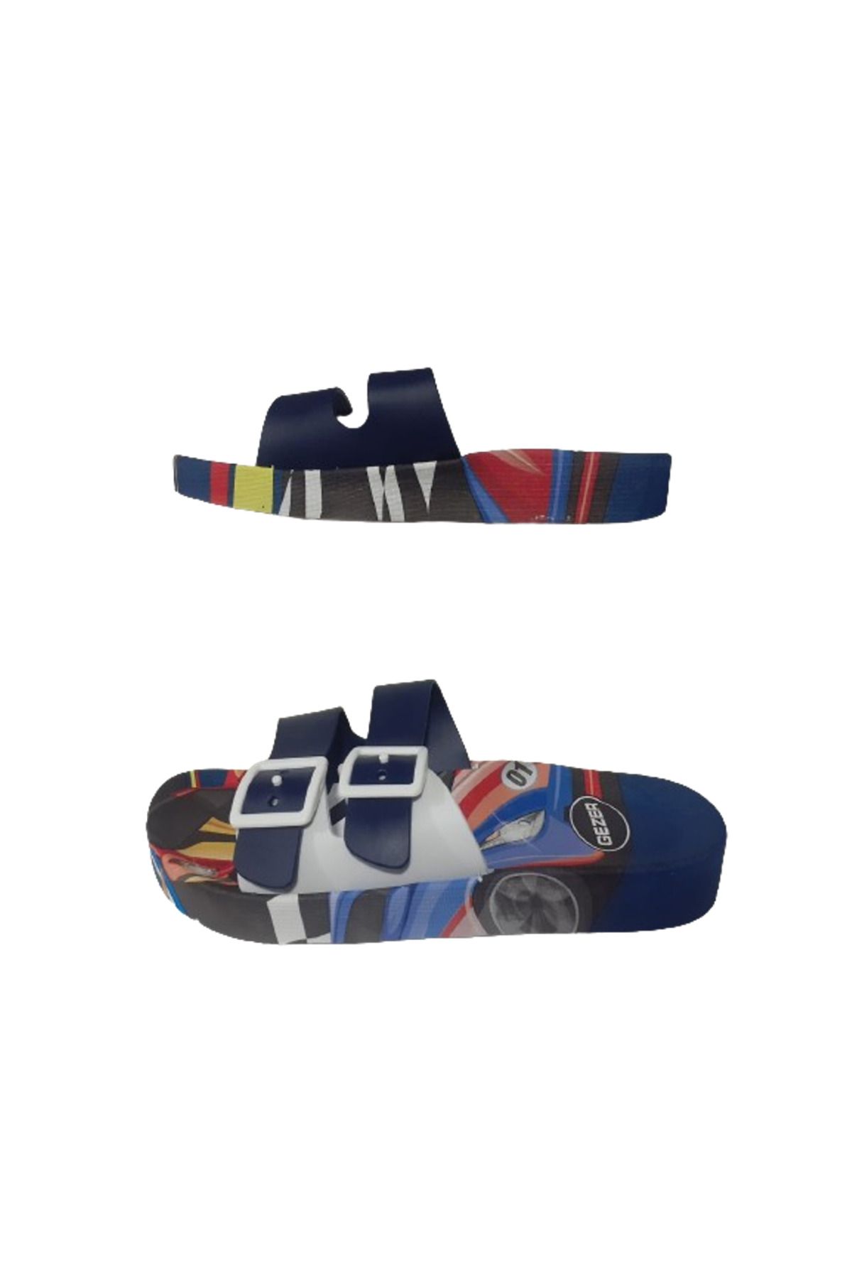 GEZER-Boy's White-Navy Blue Car Figured Non-Slip Sole Daily Slippers Gzerr585-0 4
