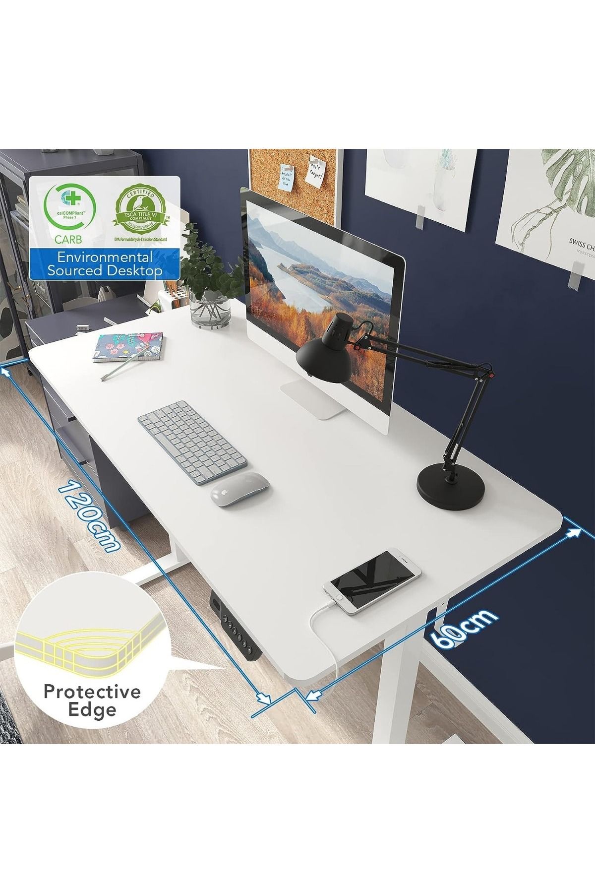 Mahmayi-Flexispot Plus Electric Height-Adjustable Desk with Charging Sockets with Table Top - White 8