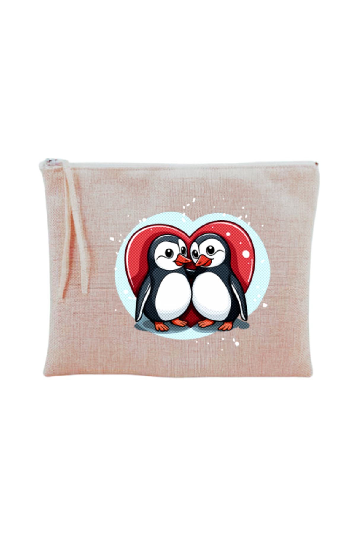 BİBANAPROMOSYON Kalpli Penguen Baskılı Makyaj Çantası