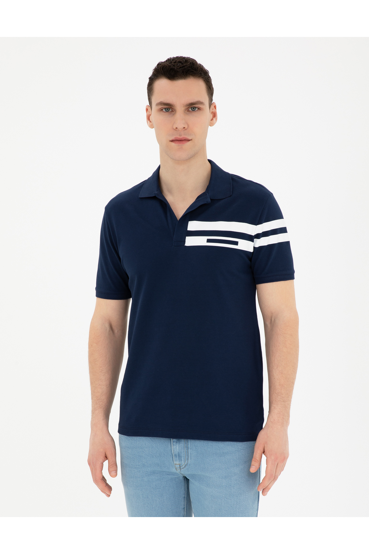 تی شرت اسلیم فیت سرمه‌ای ۵۰۲۹۲۵۷۰-VR033 پیر کاردین پولوشرت Pierre Cardin