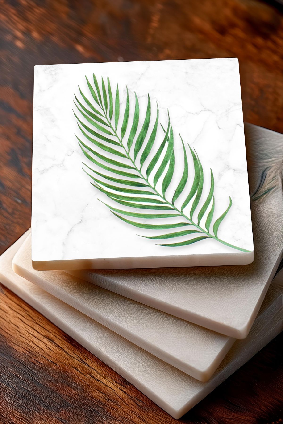 Pinecone-Minimalist Abstract, Leaf Stone Coasters Desktop Protective Coasters Set of 4 10x10cm Sc359 3