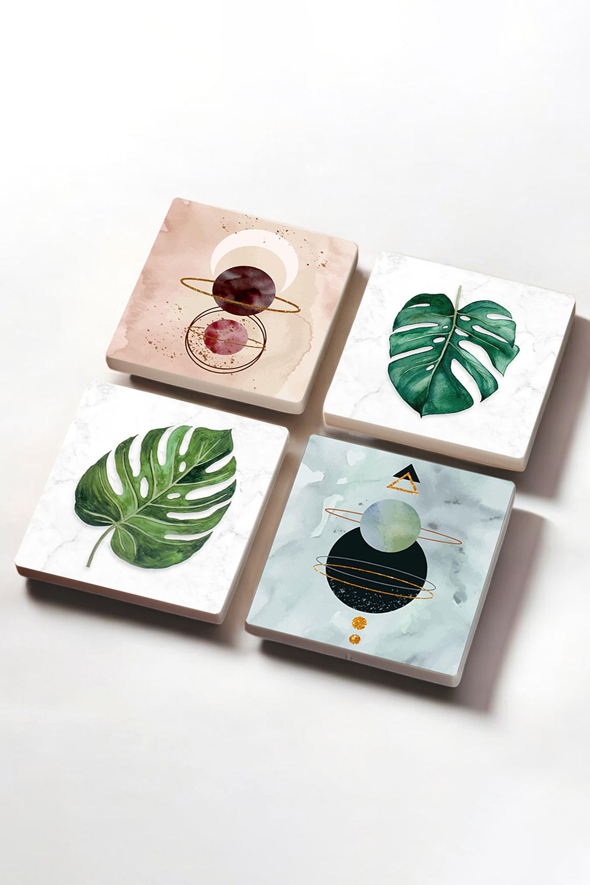 Pinecone-Minimalist Abstract, Leaf Stone Coasters Desktop Protective Coasters Set of 4 10x10cm Sc427 2