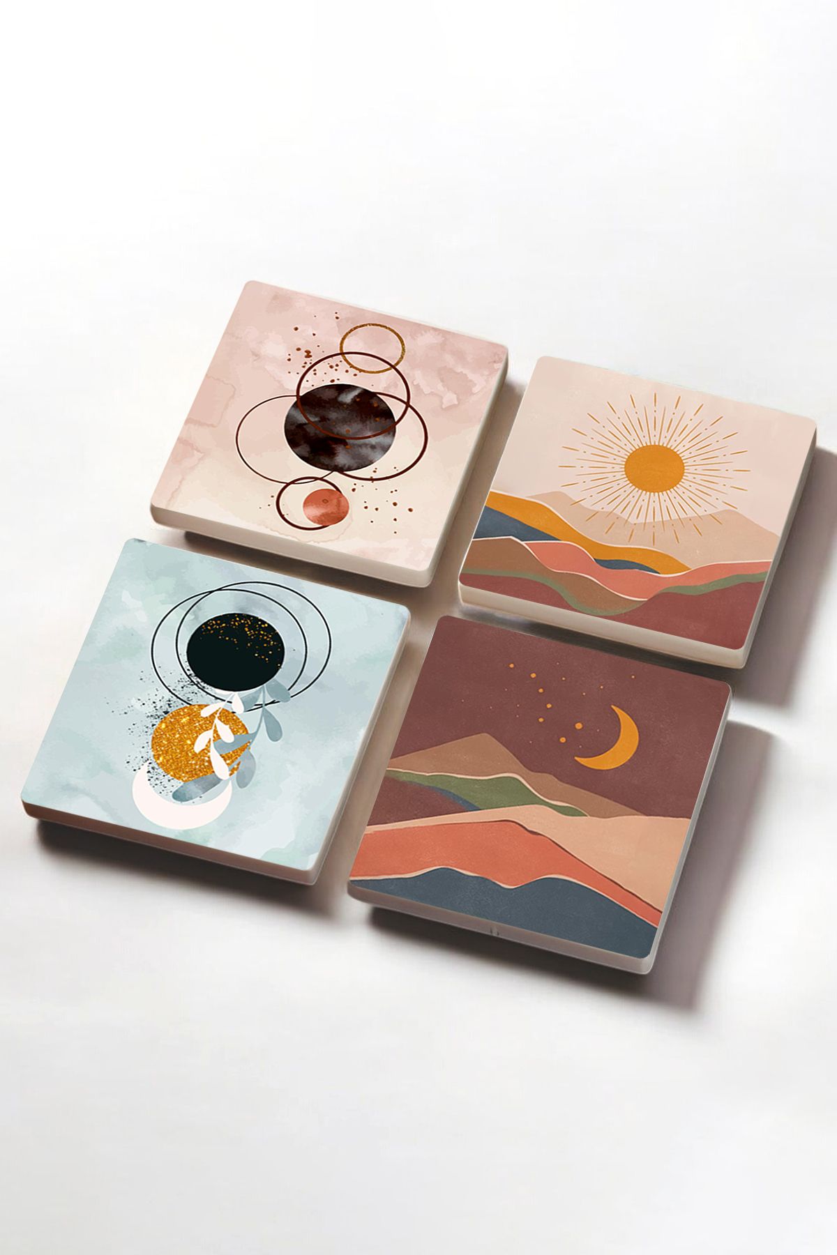 Pinecone-Minimalist Abstract, Bohemian Stone Coasters Desktop Protective Coasters Set of 4 10x10cm Sc271 2