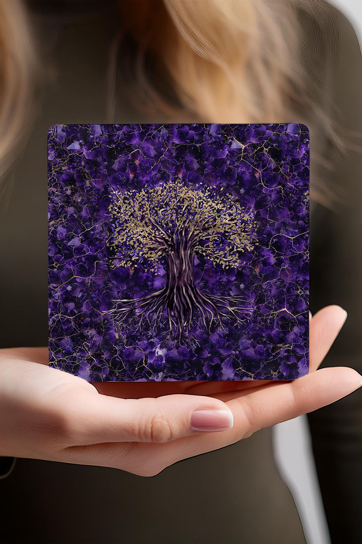 Pinecone-Tree of Life, Elephant, Mother Fatima Hand (HAMSA), Shahmeran Stone Coasters Set of 4 10x10cm 4