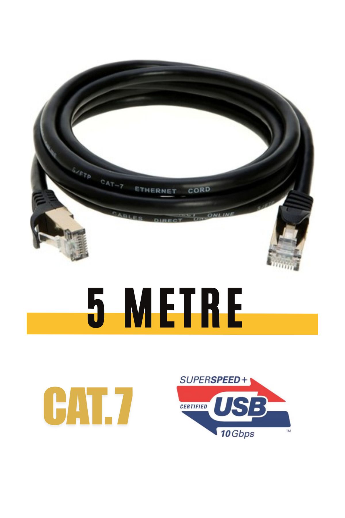 Sarftech CAT7 Süper Hızlı 1.Sınıf 5 Metre Ethernet Kablosu 10Gbps Premium Ethernet Lan Kablo İnternet Kablosu