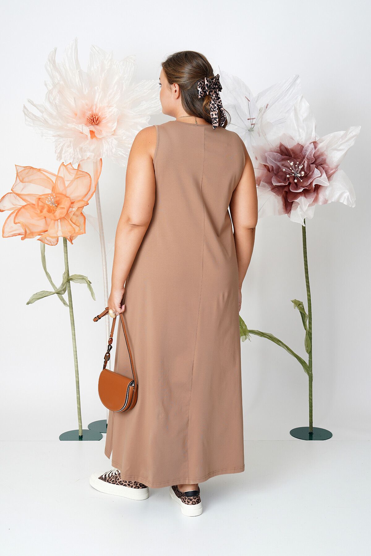 Büyük Moda-Rochie confortabilă din bumbac lungă din bumbac pieptănat 4