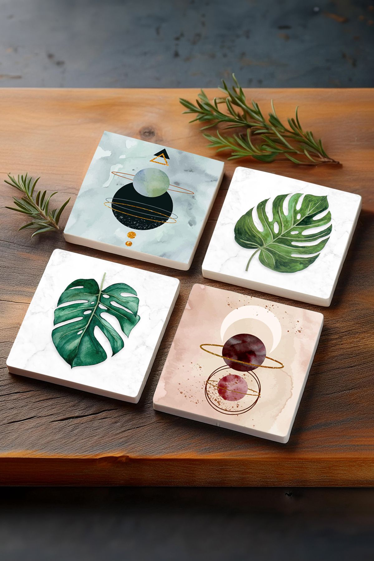 Pinecone-Minimalist Abstract, Leaf Stone Coasters Desktop Protective Coasters Set of 4 10x10cm Sc427 1