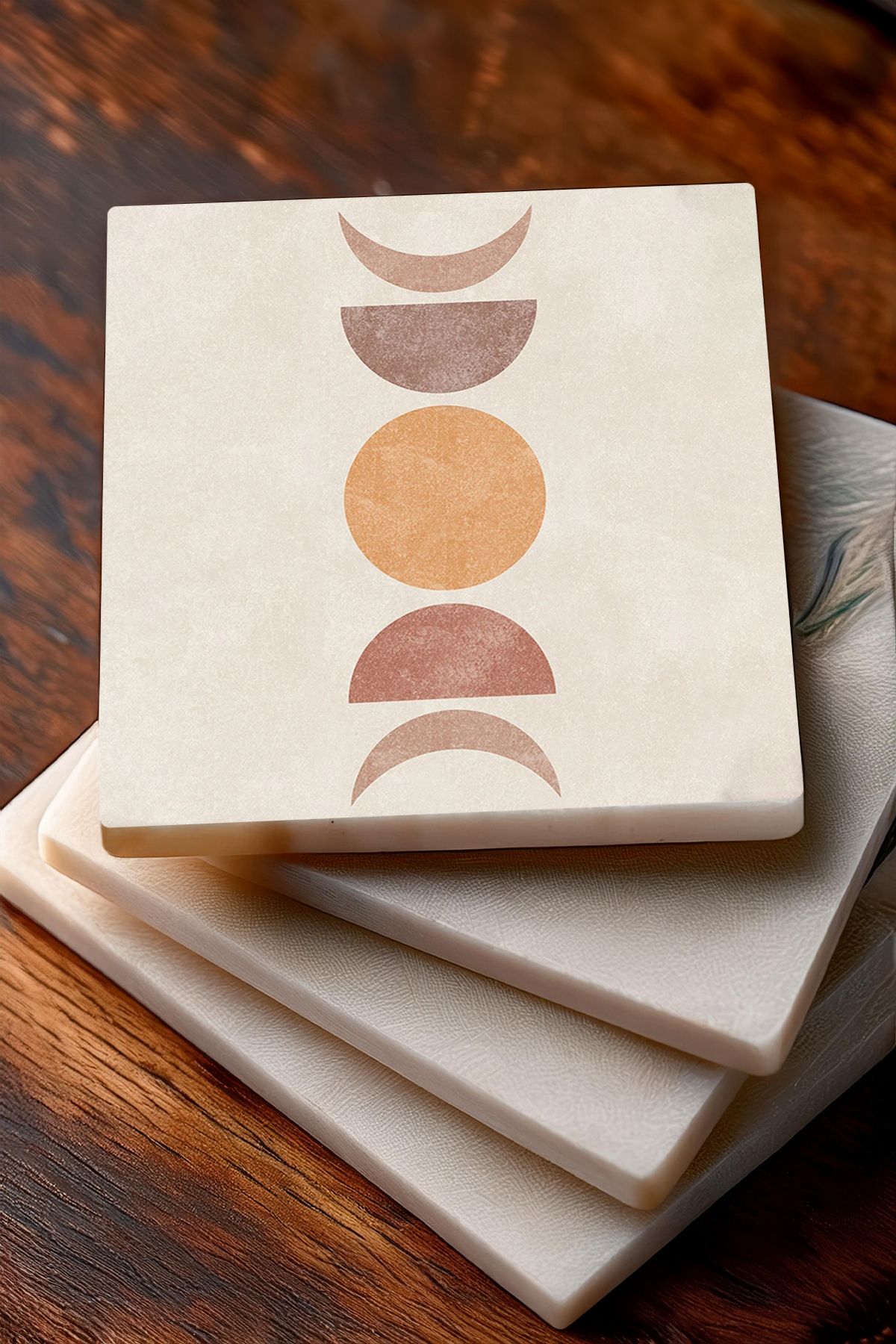 Pinecone-Minimalist, Bohemian, Abstract Stone Coasters Desktop Protective Coasters Set of 4 10x10cm Sc260 3