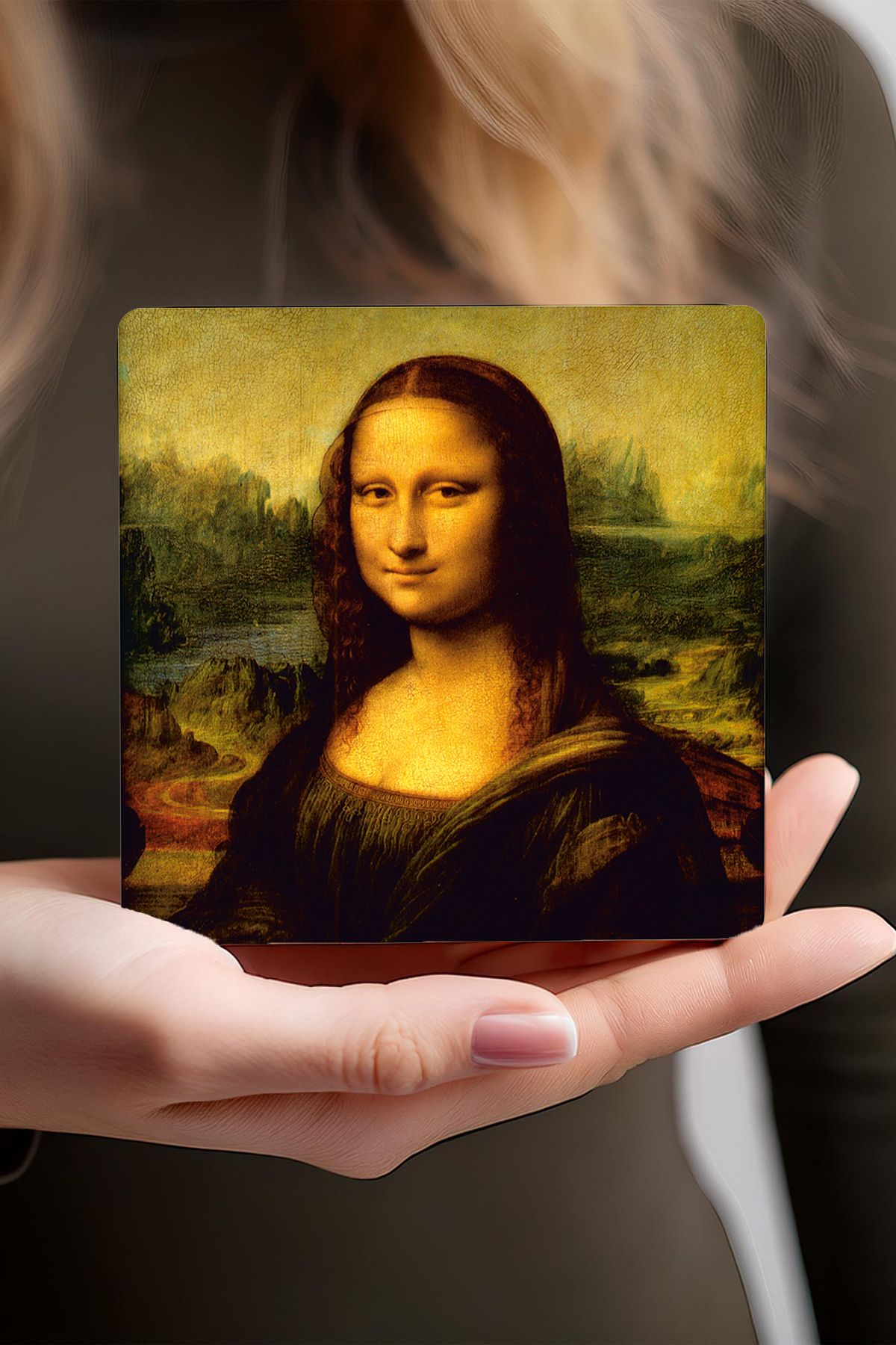 Pinecone-Da Vinci Mona Lisa, Head Profile of a Young Woman, Vitruvian Man, Horse Statue Stone Coaster Set 4