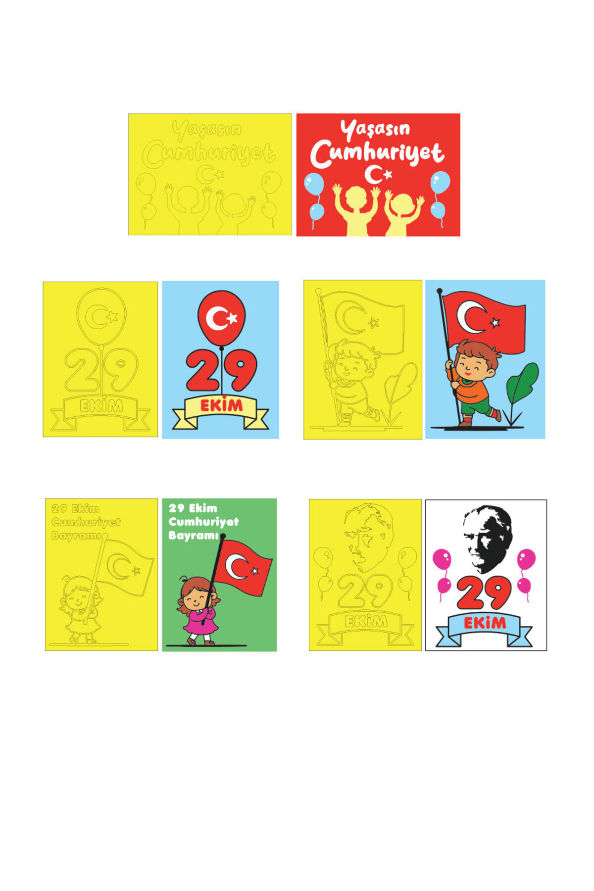 Red Castle 29 Ekim Cumhuriyet Bayramı Kum Boyama Kartı Seti 5 Adet Büyük Boy A4-Red Castle KB-RC-053-1