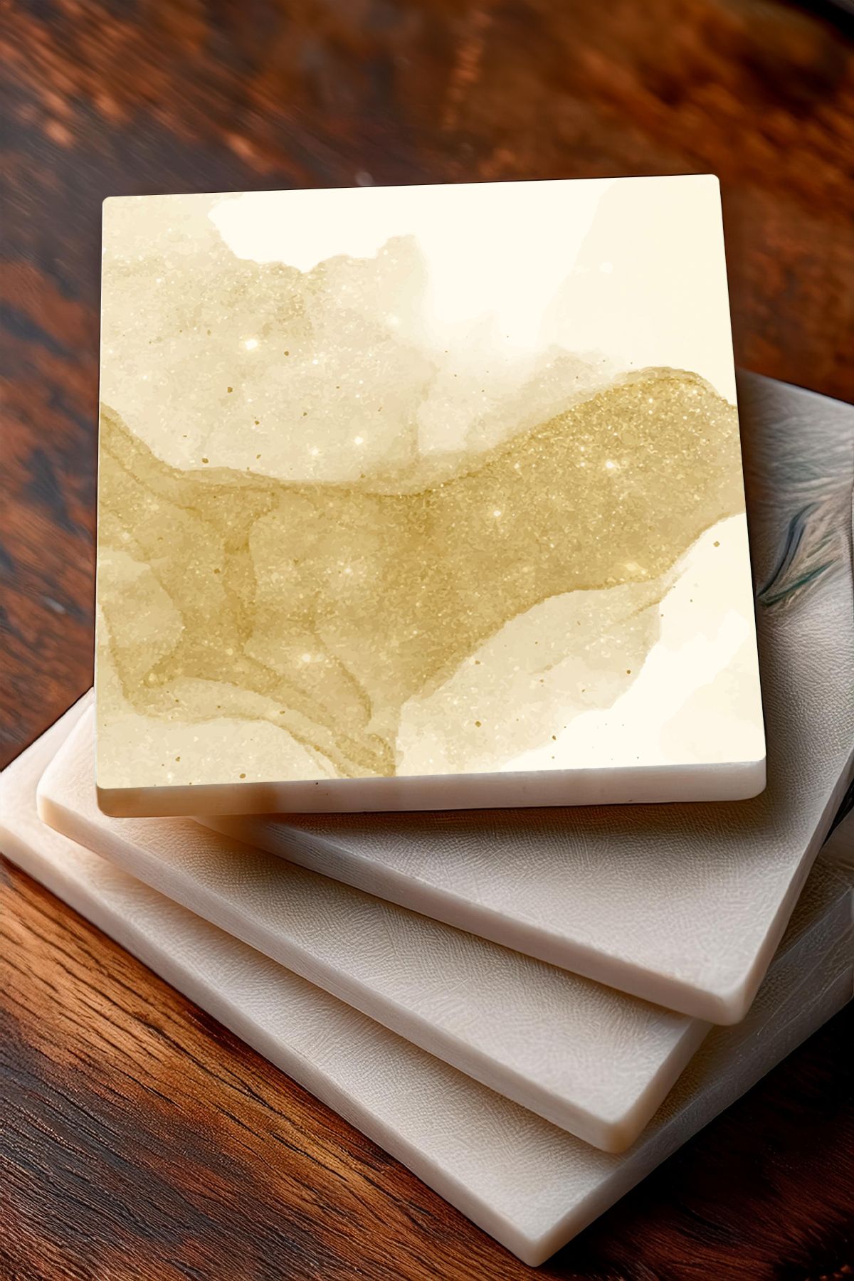 Pinecone-Abstract Art, Pattern Stone Coasters Desktop Protective Coasters Set of 4 10x10cm Stone Coasters 3