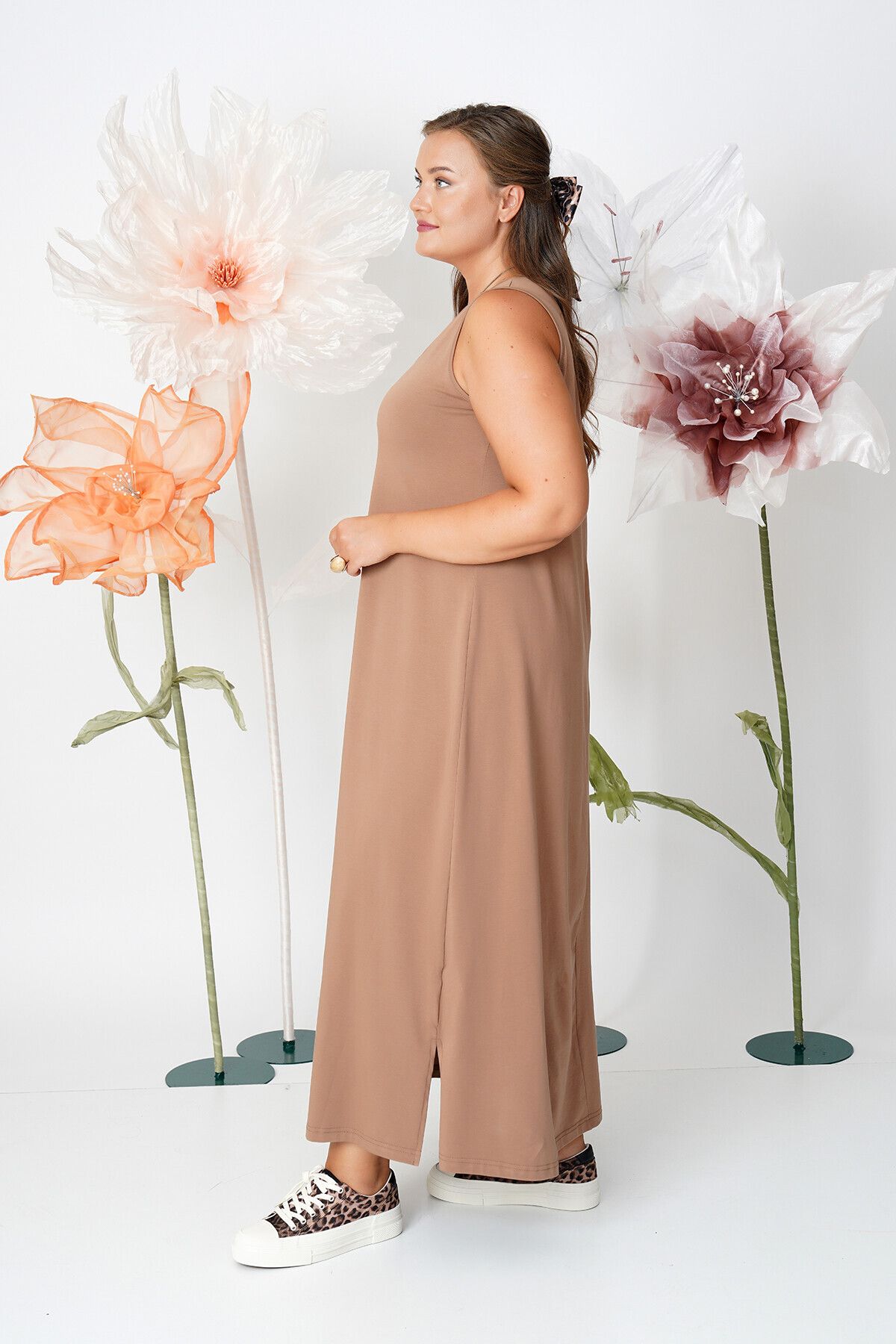 Büyük Moda-Rochie confortabilă din bumbac lungă din bumbac pieptănat 3