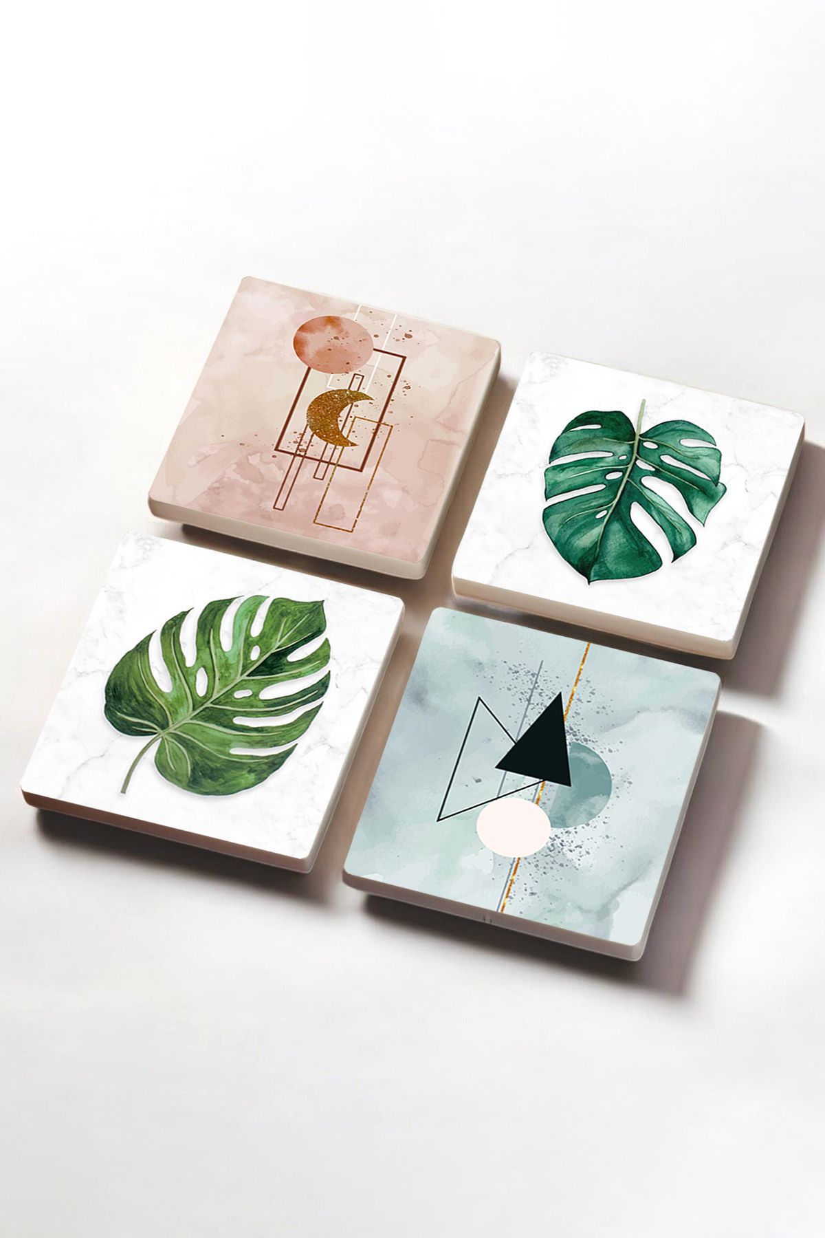 Pinecone-Minimalist Abstract, Leaf Stone Coasters Desktop Protective Coasters Set of 4 10x10cm Sc426 2
