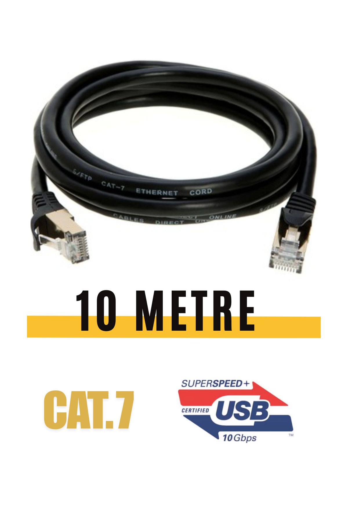 Sarftech CAT7 Süper Hızlı 1Sınıf 10 Metre Ethernet Kablosu 10Gbps Premium Ethernet Lan Kablo İnternet Kablosu