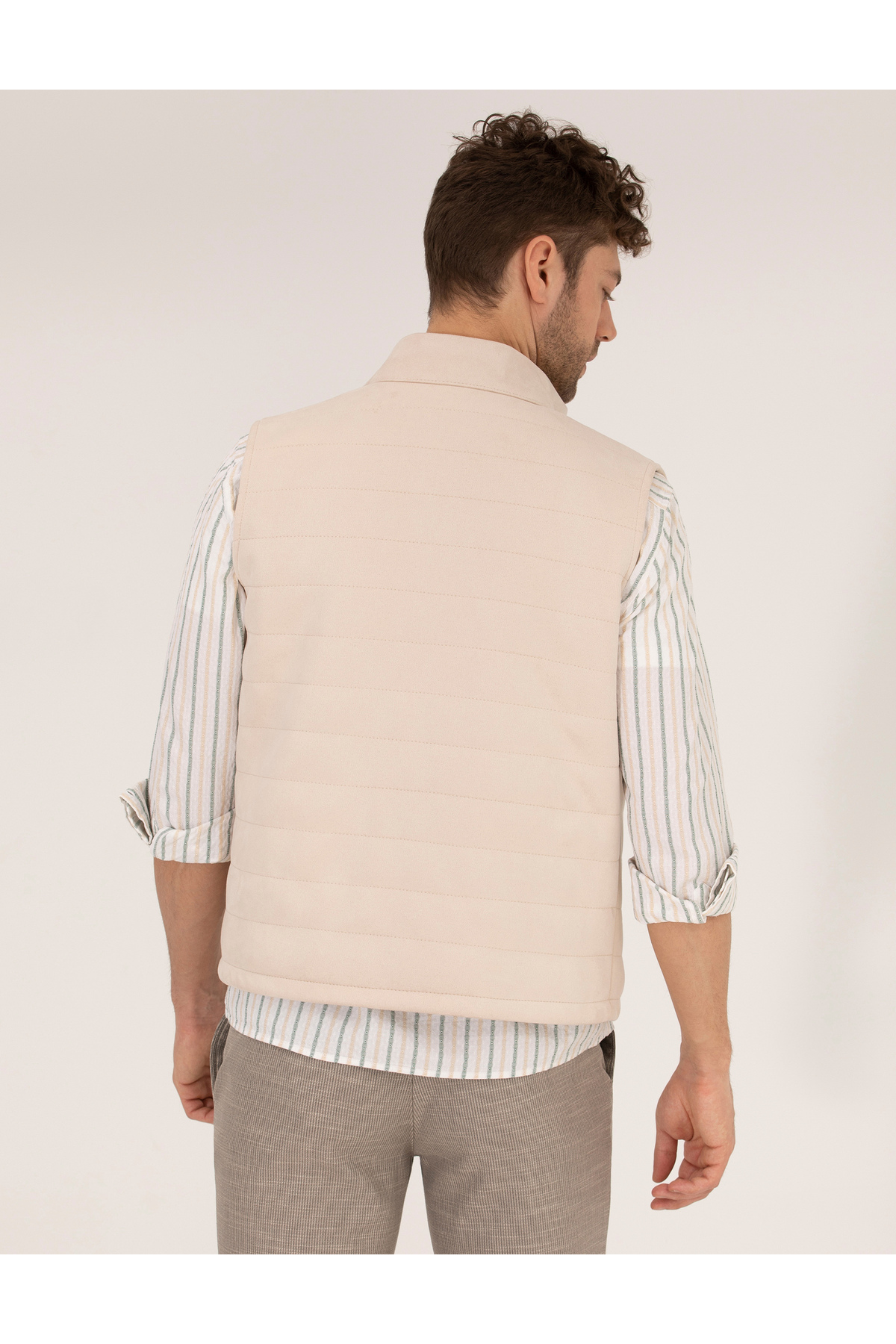 Pierre Cardin Bej Suni Deri Yelek 50275802-591 görsel 5