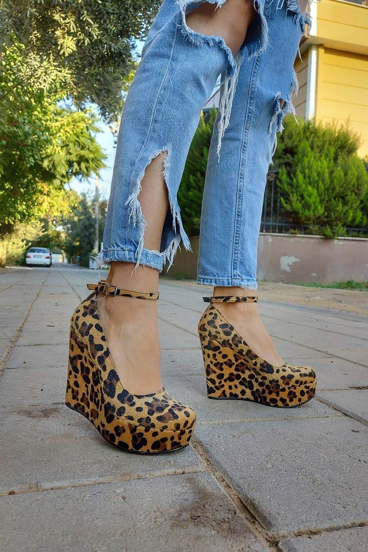 Ayakkabı Ateşi-Leopard Patterned Wedge Heeled Boots Pihu 3