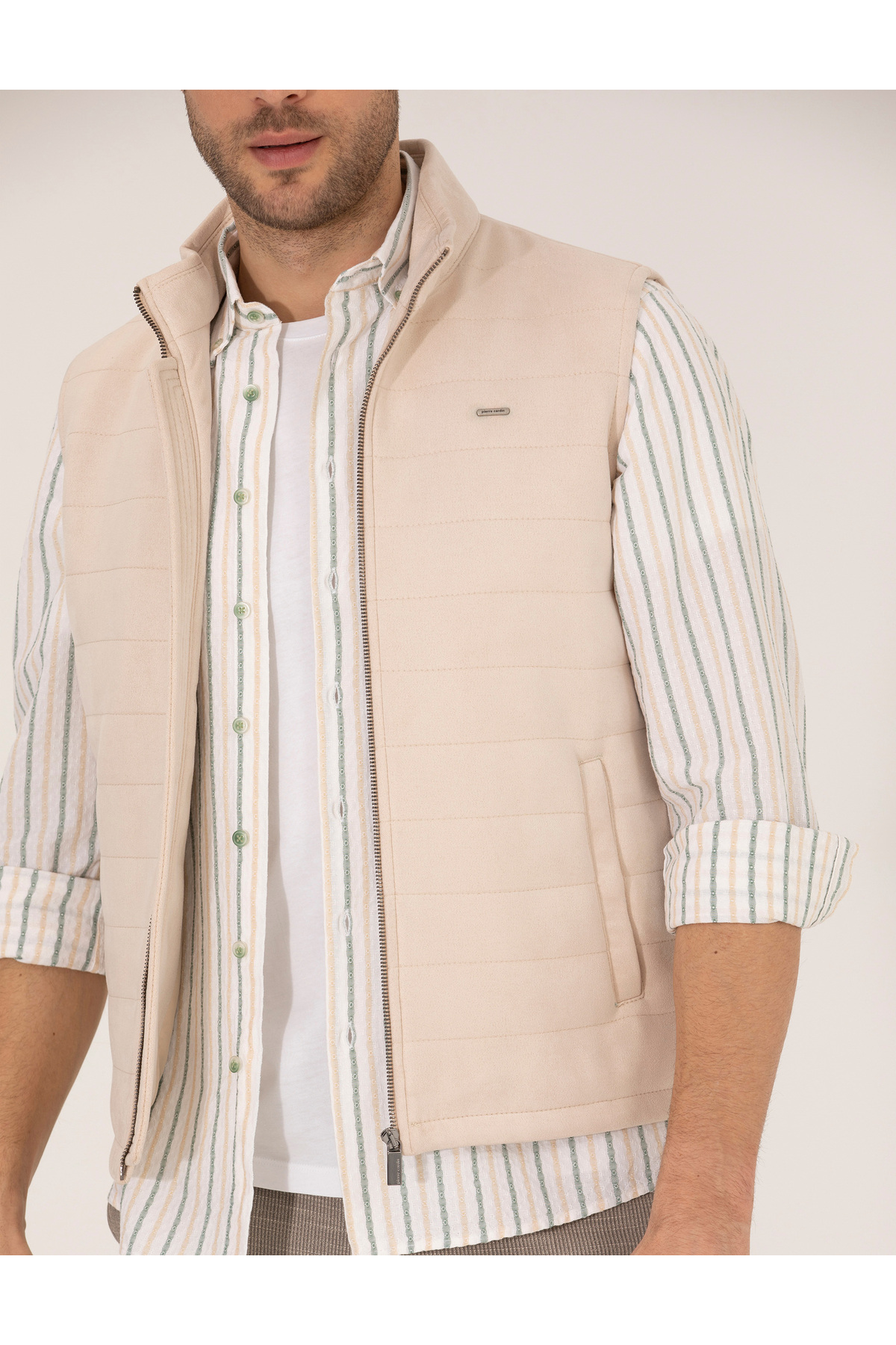 Pierre Cardin Bej Suni Deri Yelek 50275802-591 görsel 6
