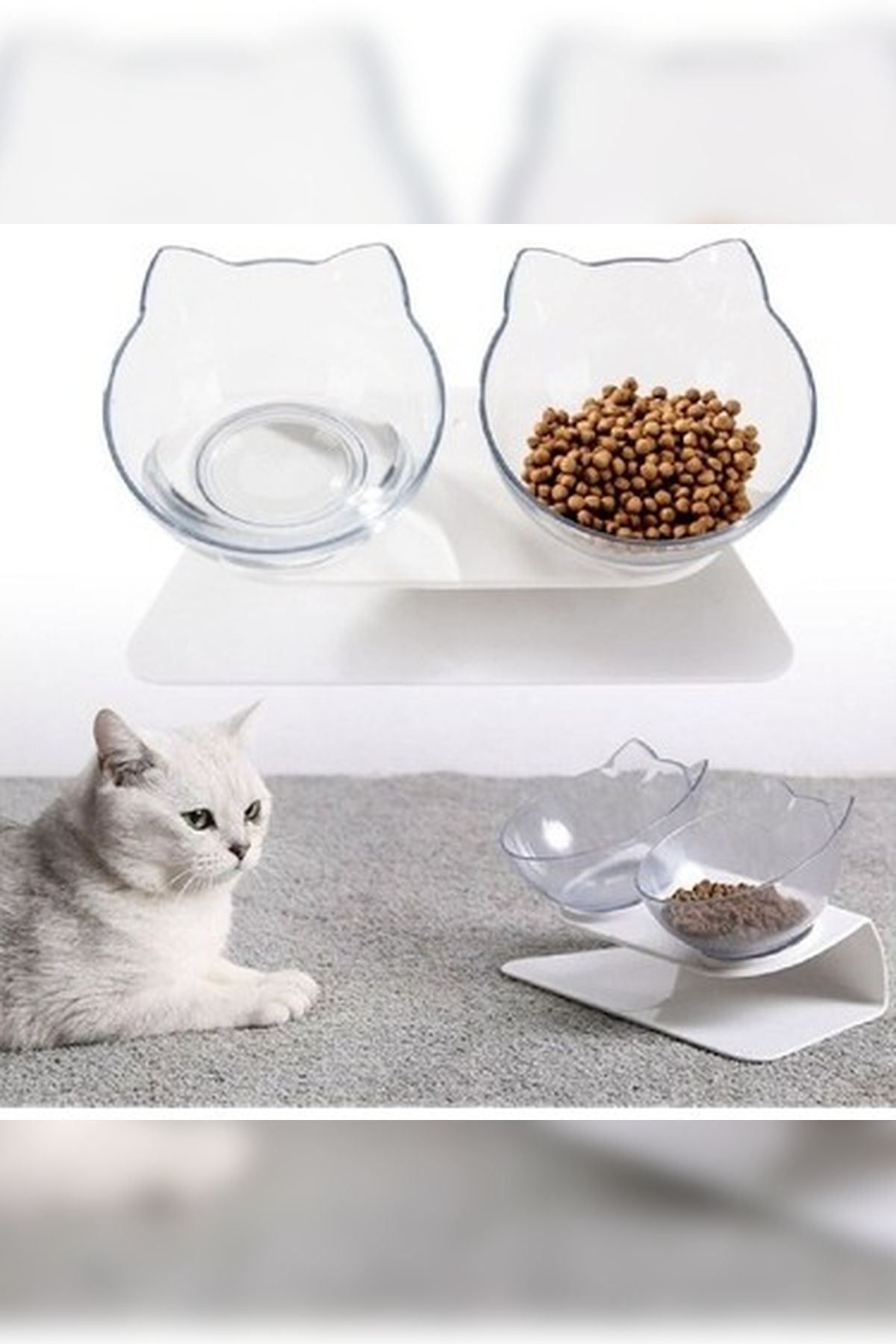 Has-Double Food-Water Container with Transparent Cat Head 1