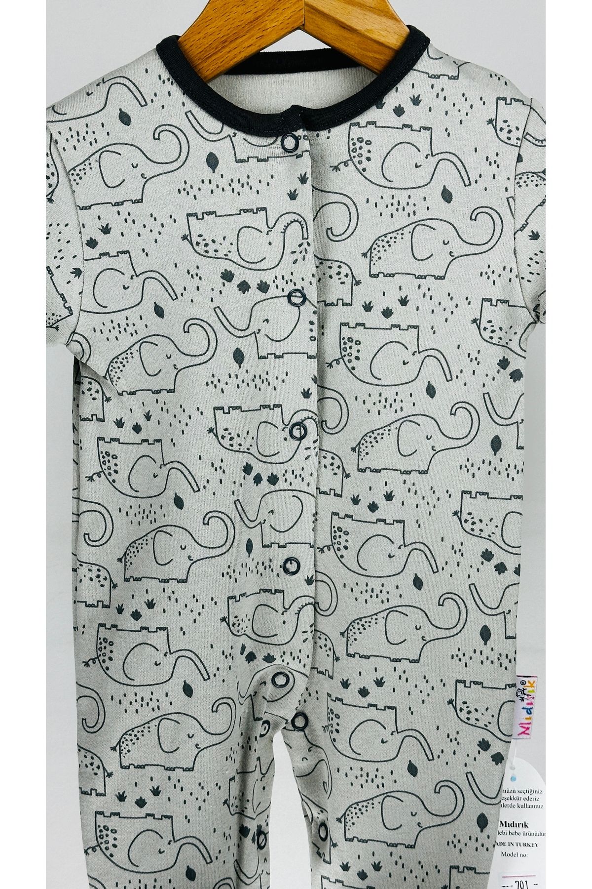 Mıdırık-Elephant Patterned Snap Cotton Baby Jumpsuit 2