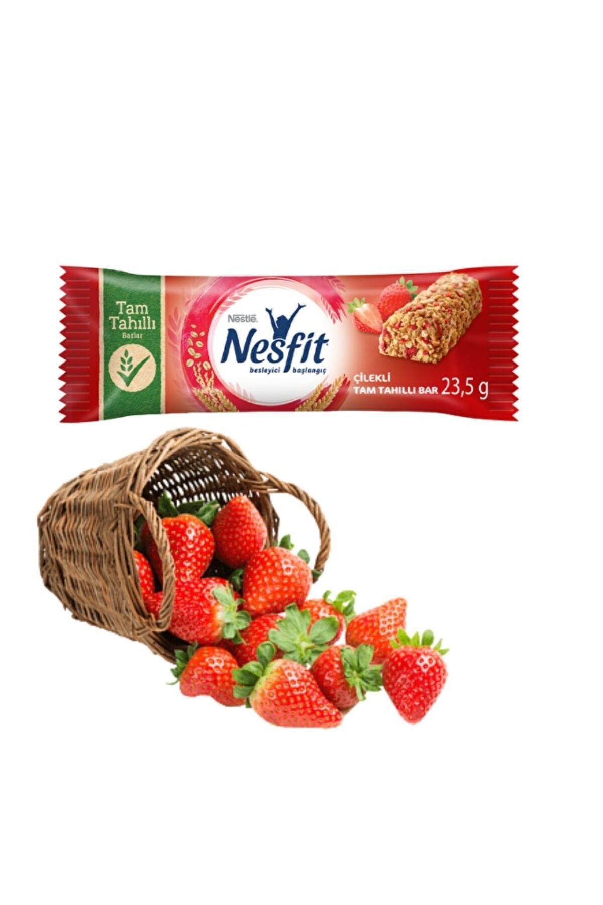 Nesfit Çilekli Tam Tahıllı Kahvaltılık Gevrek Bar Çikolata 23,5 g x 15 Adet