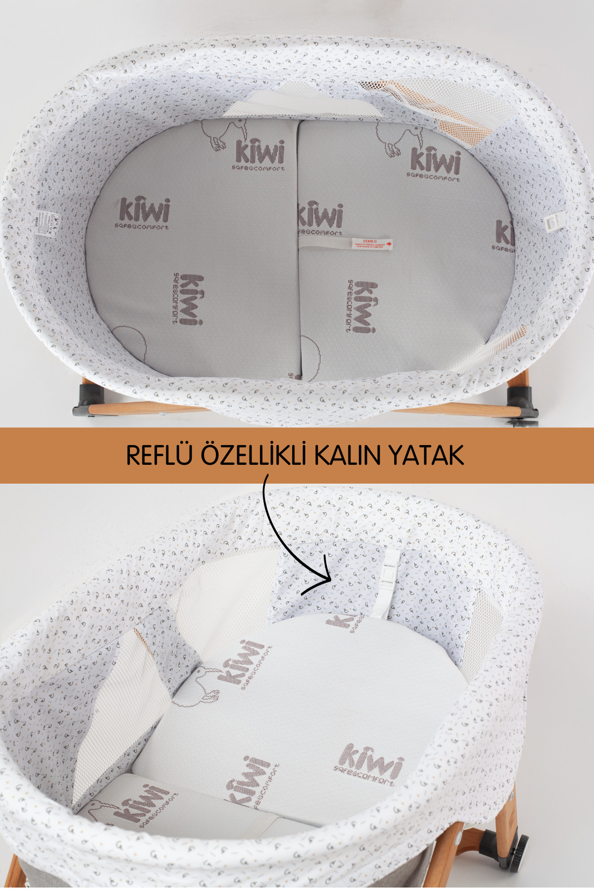 Kiwi Sleeper Anne Yanı Beşik, Portatif, Sallanır, Katlanır, Tekerlekli Bebek Beşiği - Luna Desen Vizon fotoğrafı 6 (önizleme)