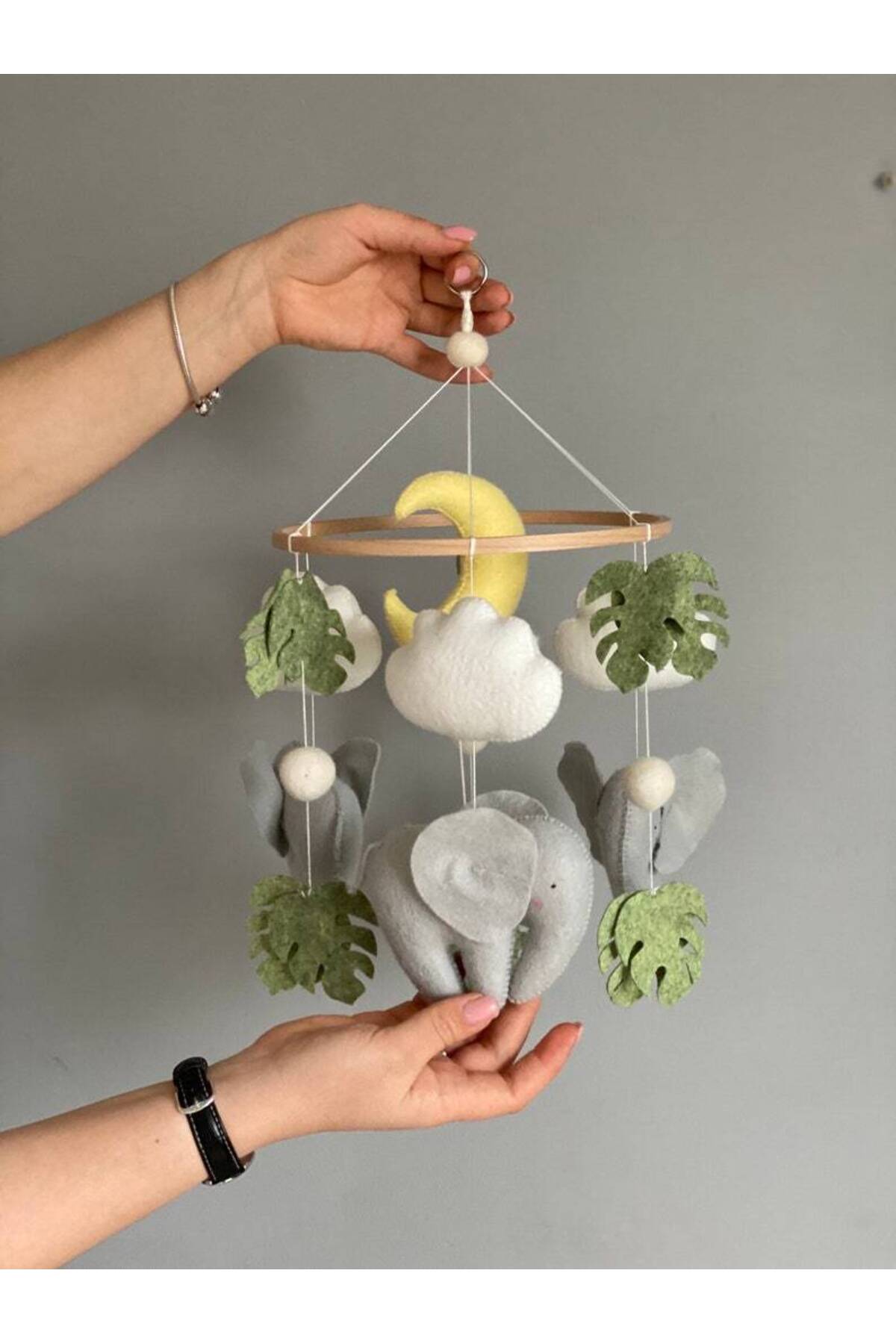 hobiimobiii Dönence (MÜZİKLİ) Bebek beşik süsü keçe dönence fotoğrafı 2 (önizleme)